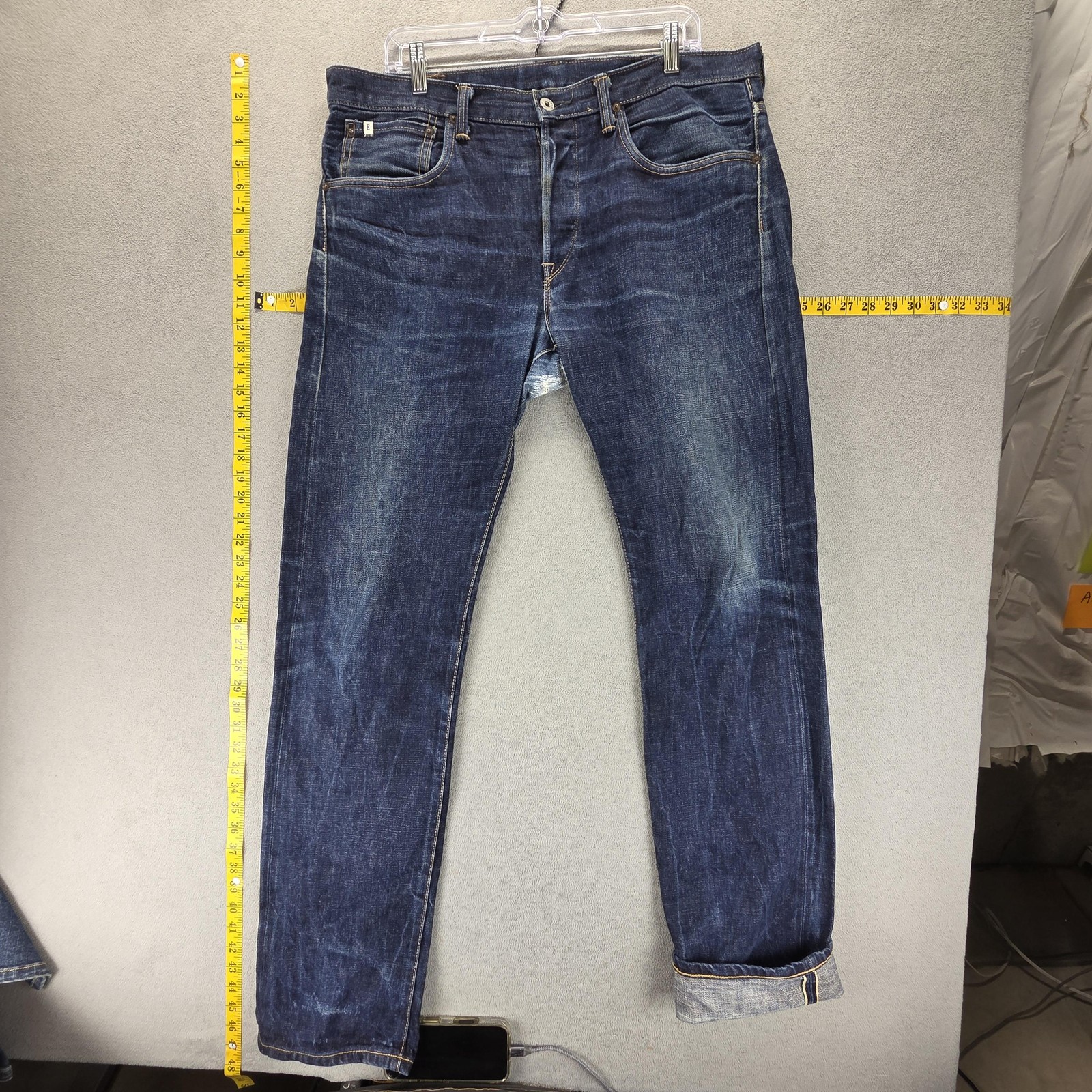 Edwin Jeans Mens 34x34 Blue Selvedge ESC03L Made in Japan Button Fly Honeycomb