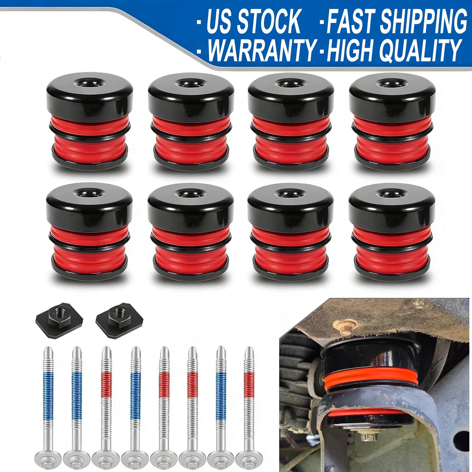 8PC Silicone Body Mount Bushings Bolt Kit For Ford F250 F350 08-16 Crew Cab 2/4W