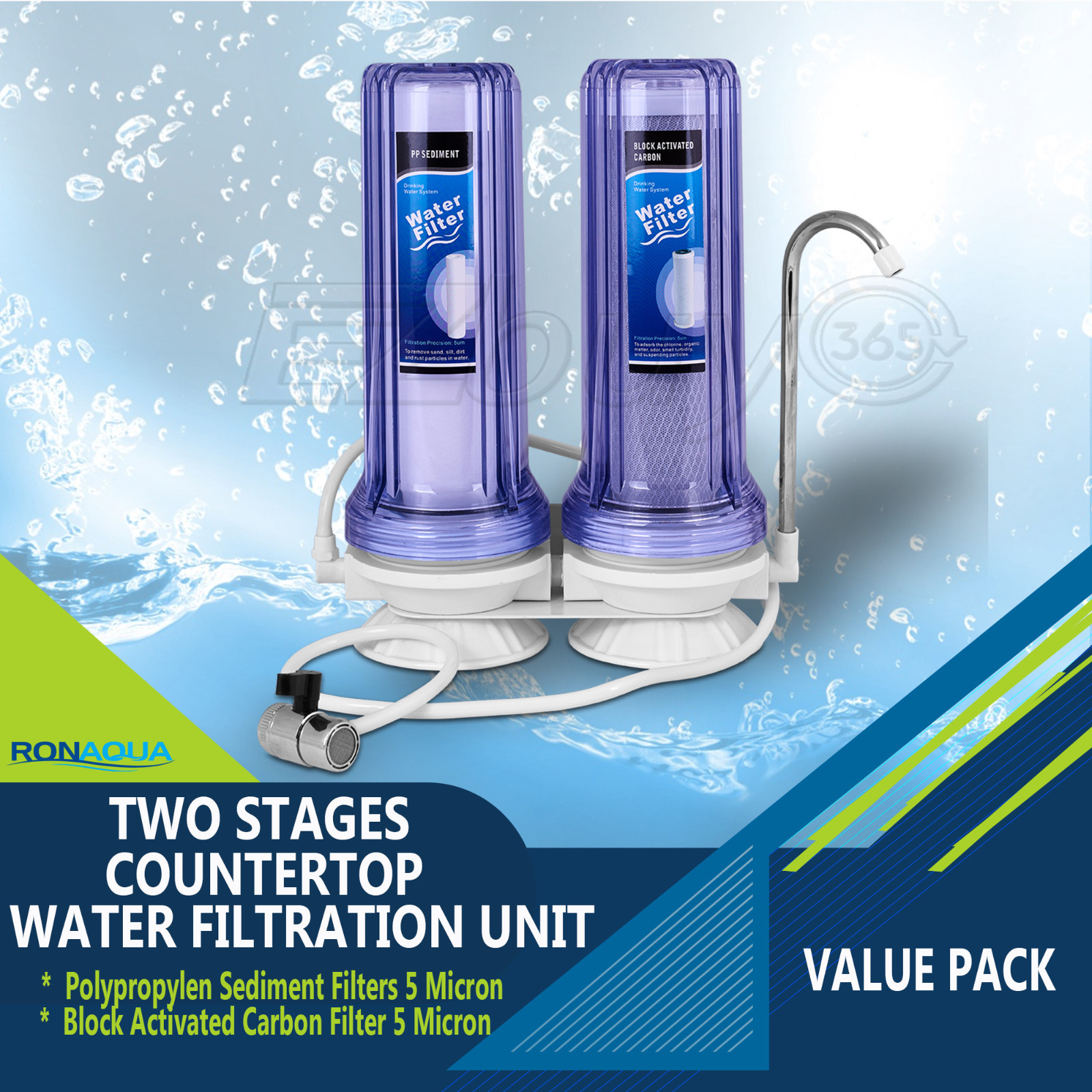 Dual Countertop Water Filtration Unit: Carbon Block & Sediment