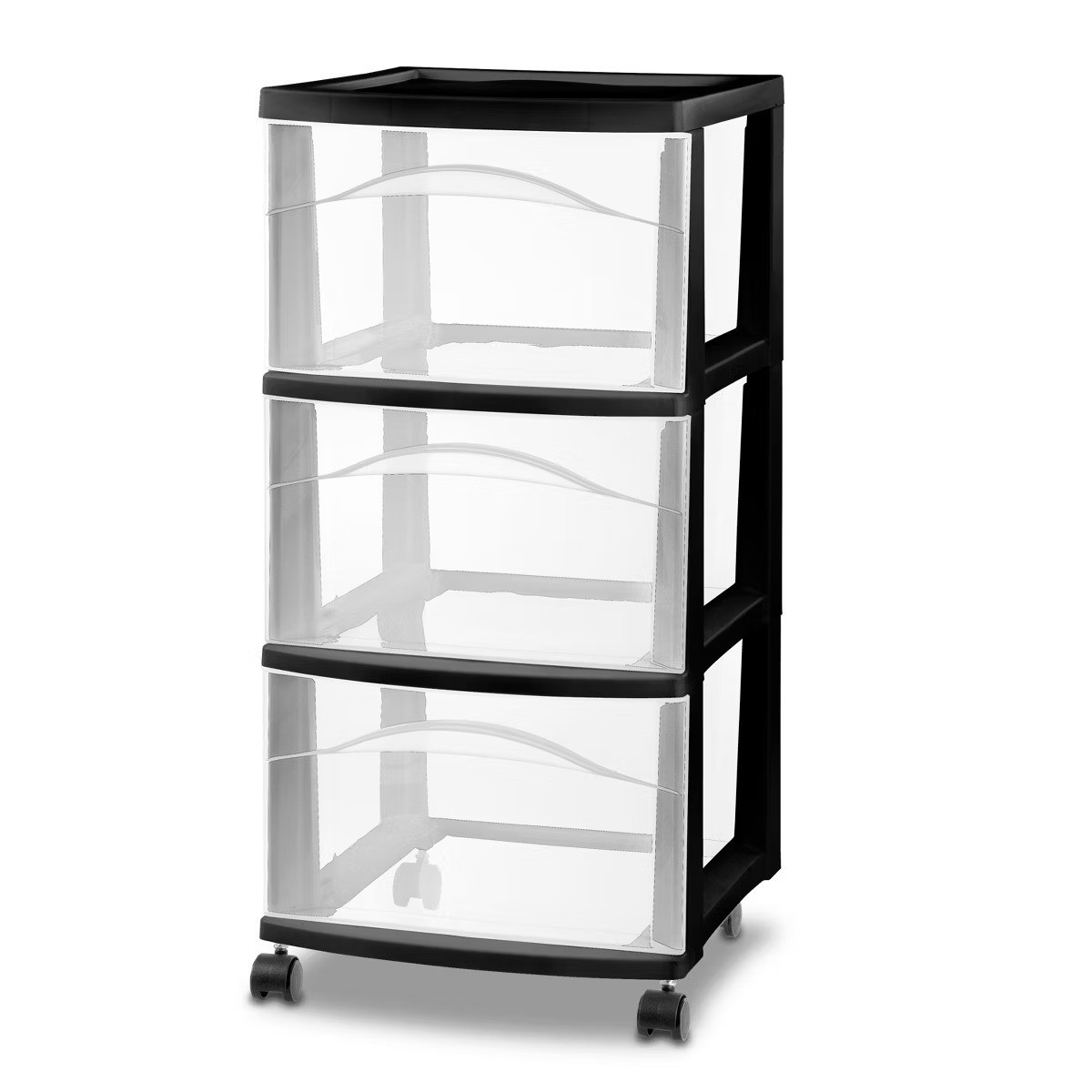 3 Drawer Medium Cart Black Plastic Storage Drawers with Casters Portable Storage