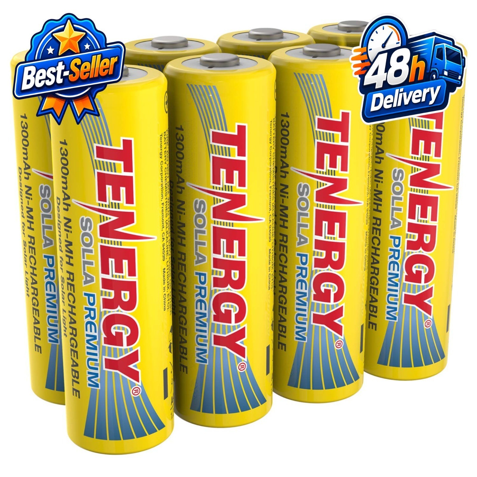 Tenergy Solla Rechargeable NiMH AA Batteries 1300mAh - 8 Pack