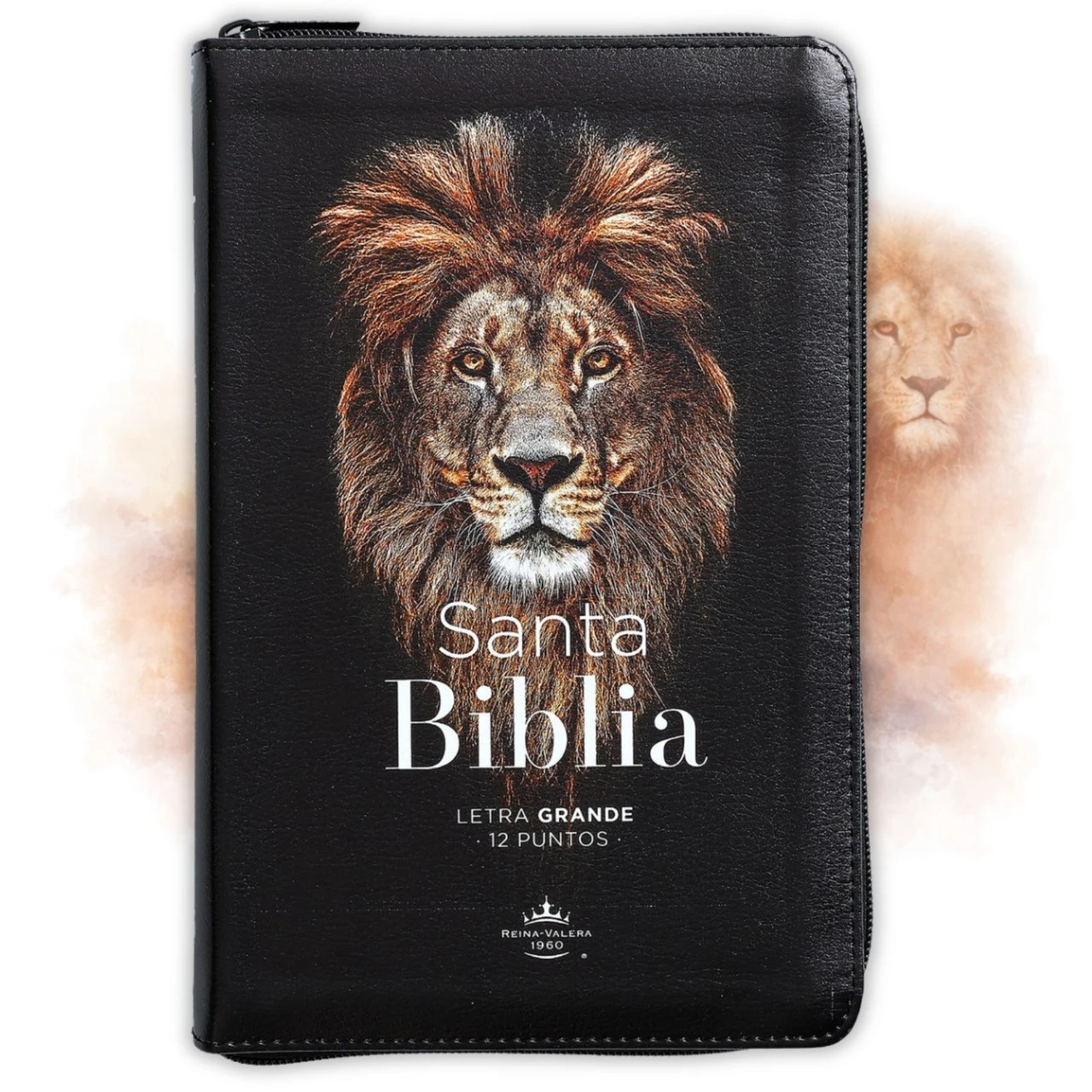 Biblia Leon con Cierre Letra Grande 12 puntos RV1960 imit. piel negro con indice