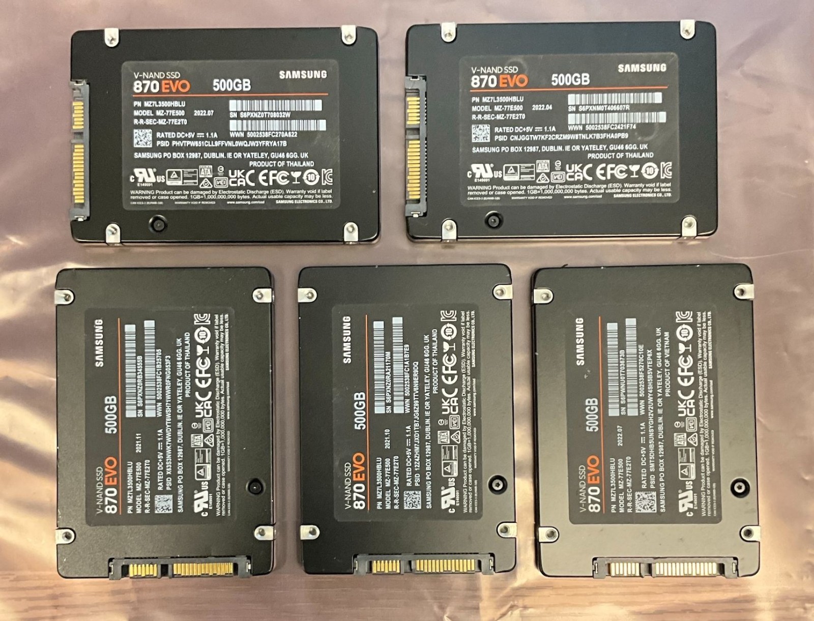 LOT OF 5 Samsung 870 EVO 500GB 2.5
