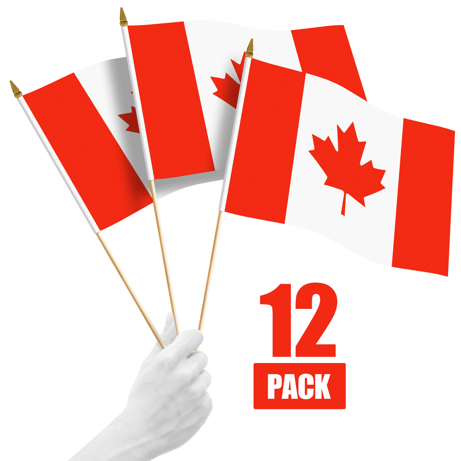G128 12 Pack Handheld Canada Canadian Flags 12x18 In Printed 150D Polyester
