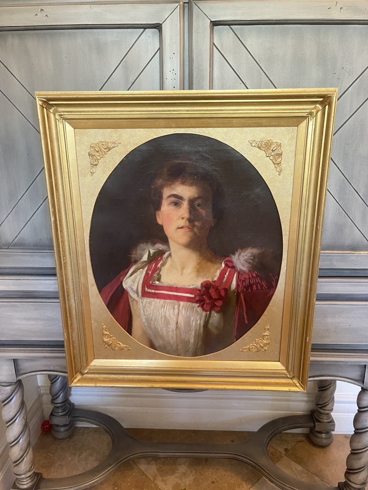 Alfred Priest - Early 20thC Antique Portrait Painting On Canvas Of Kitty Priest