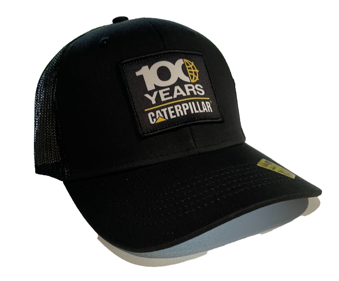 CAT Caterpillar 100 Year Aniversary Patch Black Canvas Adjustable Trucker Hat CAT Caterpillar 100 Year Aniversary Patch Black Canvas Adjustable Trucker Hat