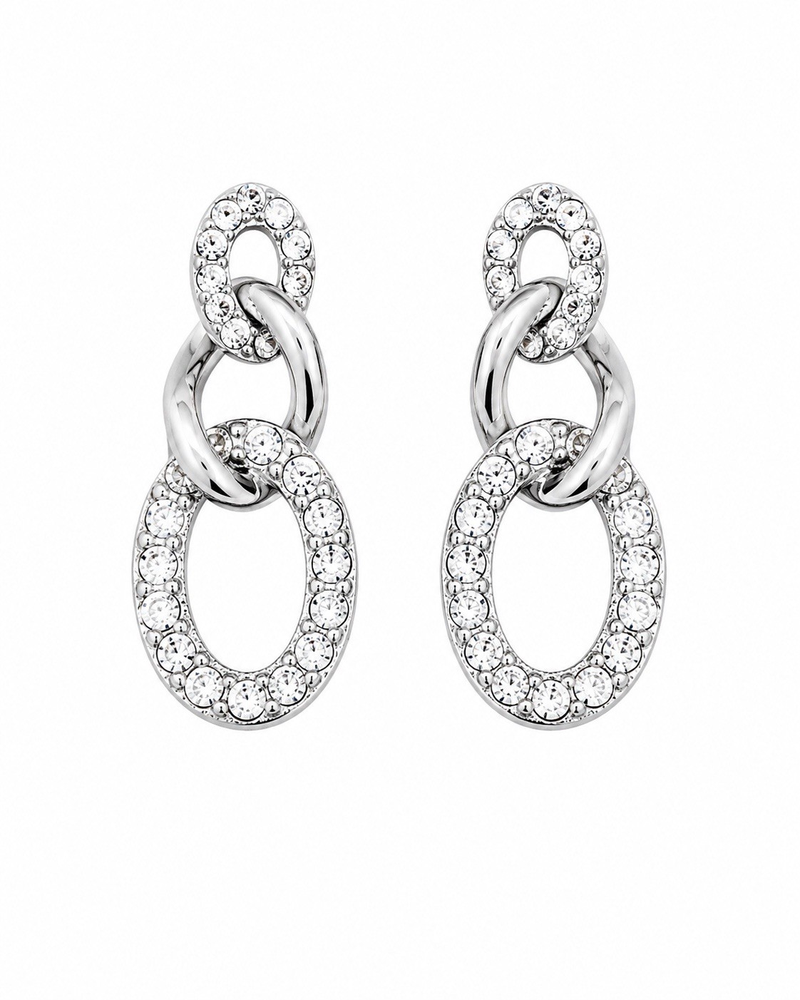 Silver Tone Crystal Link Drop Earrings Rhinestone Oval Dangle Elegant Jewelry