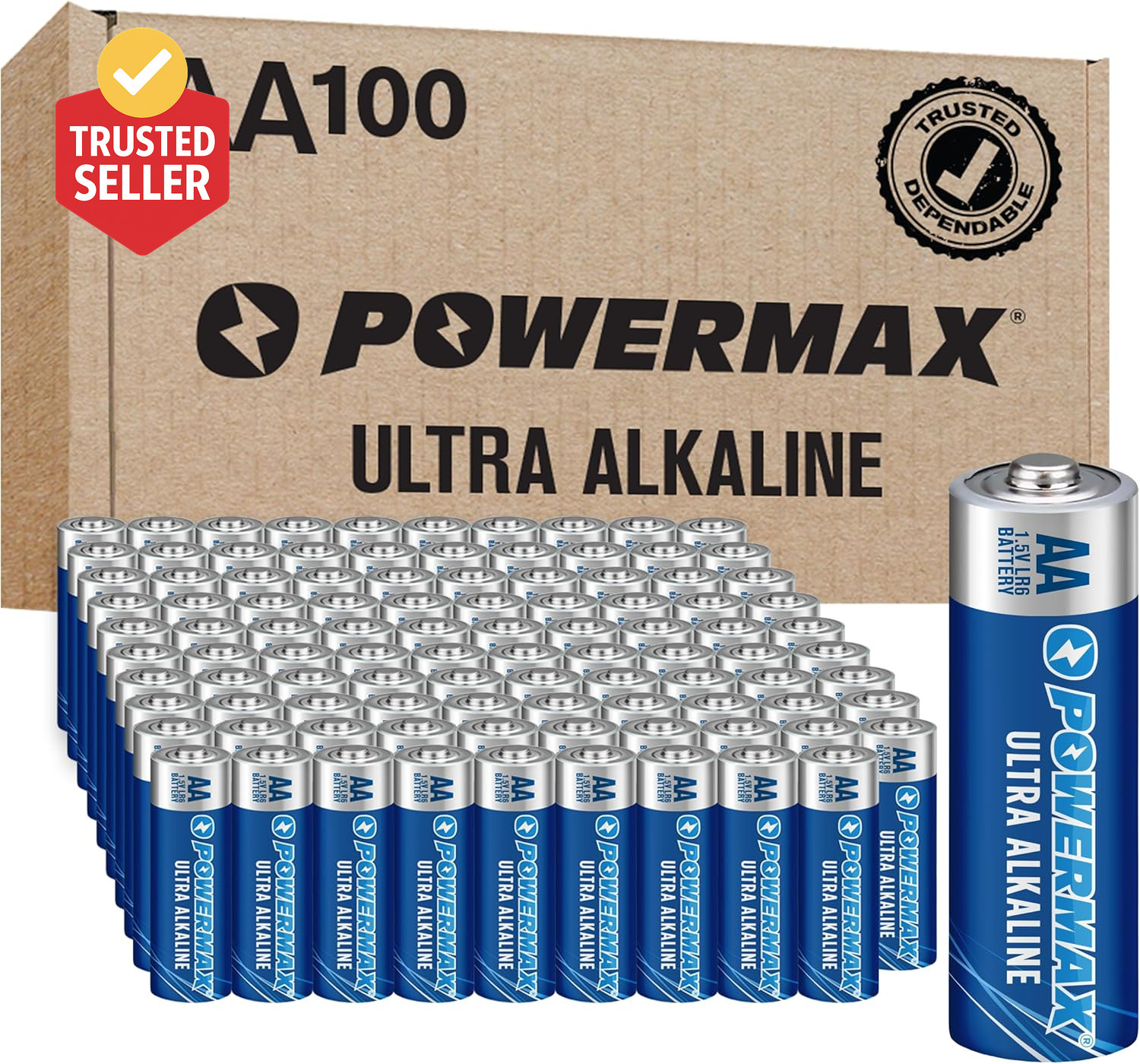 100-Count Double AA Batteries, Ultra Long Lasting Alkaline Battery for Home and 100-Count Double AA Batteries, Ultra Long Lasting Alkaline Battery for Home and