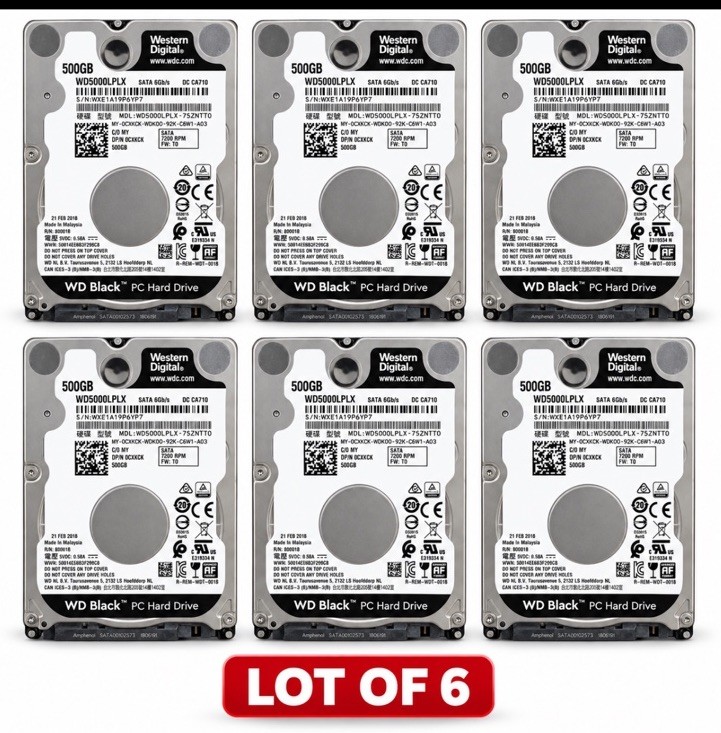 Western Digital WD Black 500GB WD5000LPLX 7200RPM 2.5” SATA HDD Lot of 6 Tested Western Digital WD Black 500GB WD5000LPLX 7200RPM 2.5” SATA HDD Lot of 6 Tested