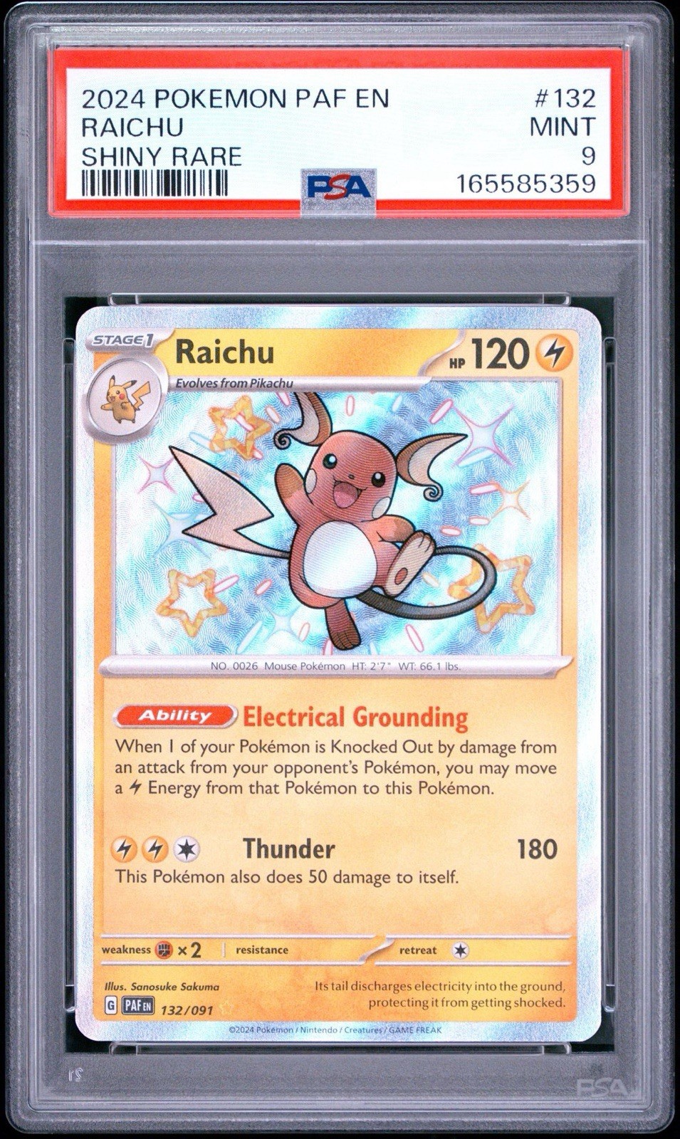 2024 POKEMON PAF EN-PALDEAN FATES SHINY RARE #132 RAICHU PSA 9