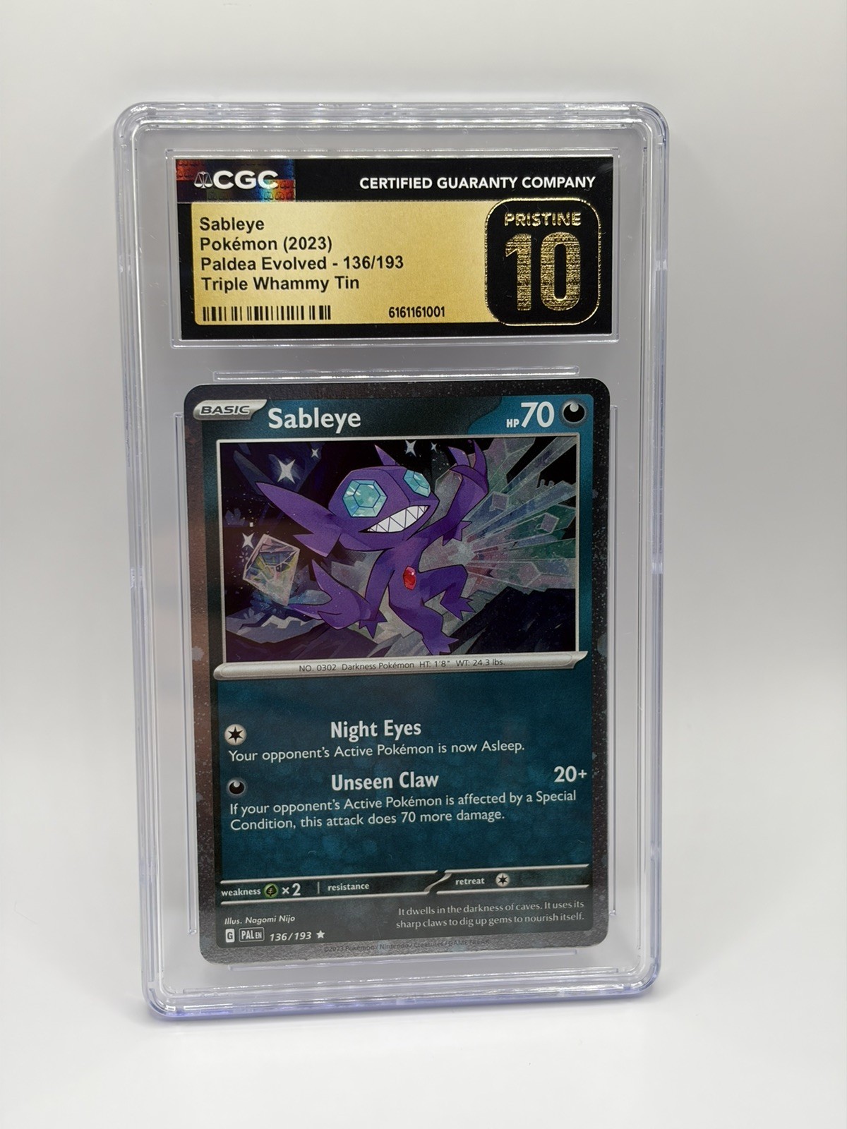 Sableye 136/193 Cosmos Holo - Pokémon Paldea Evolved CGC 10 PRISTINE 