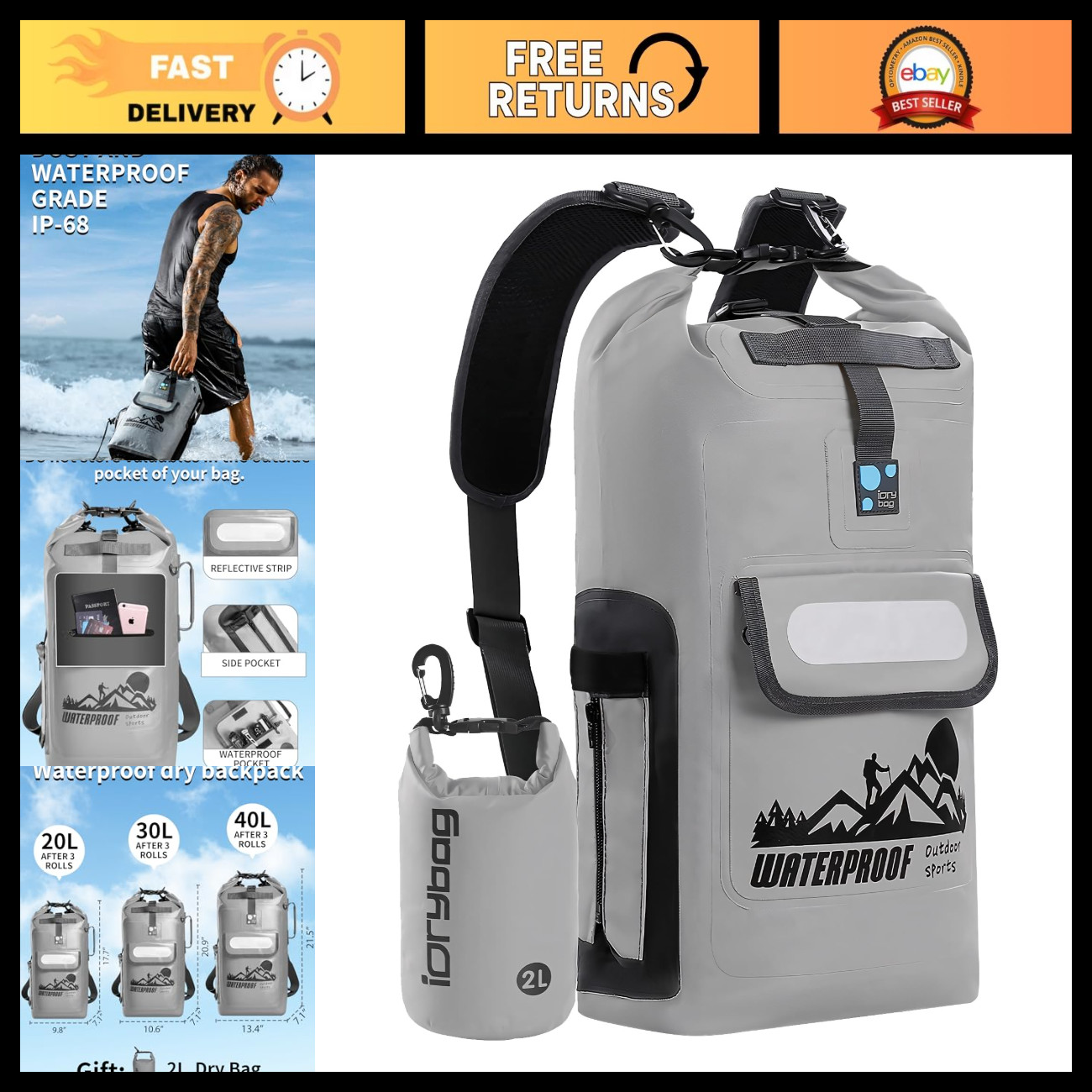 Waterproof Dry Bag Backpack 20L/30L/40L - Floating Dry Sack for Kayaking & Trave