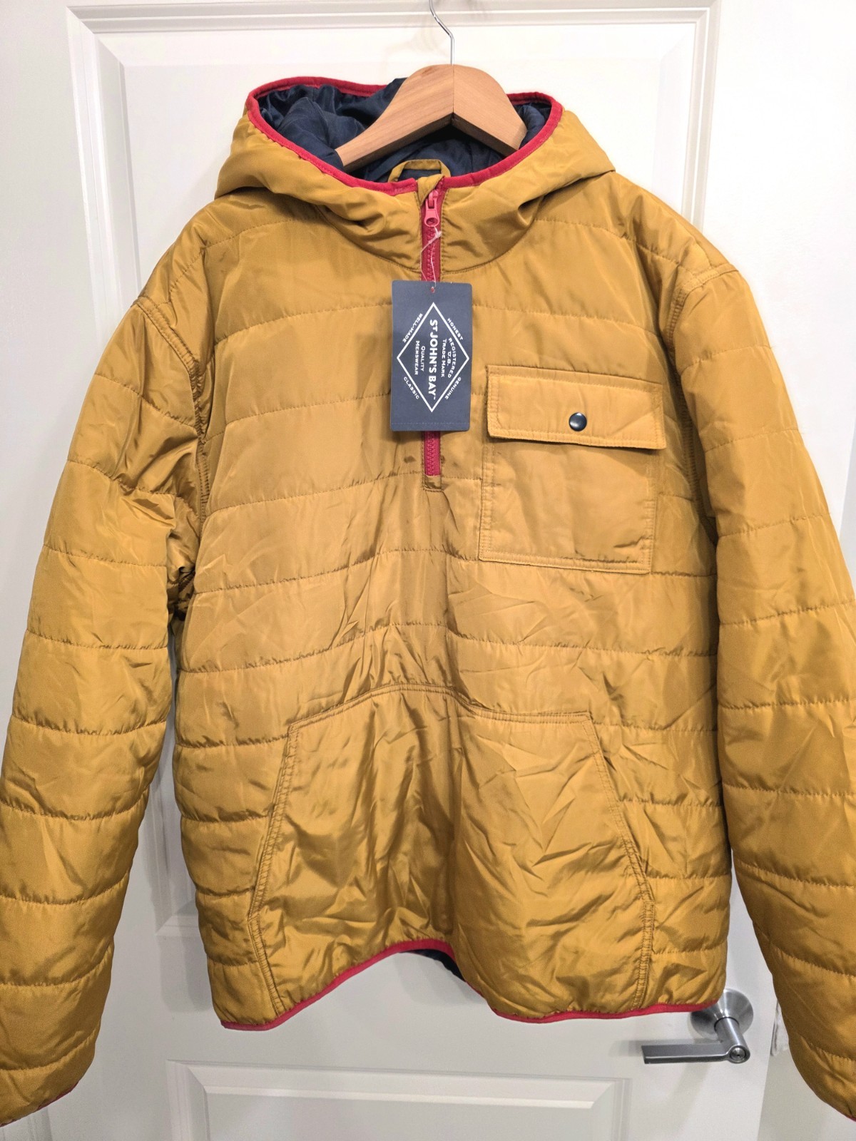 St. John\'s Bay Puffer Pullover Hoodie Kemmerer Gold Red Trim XL