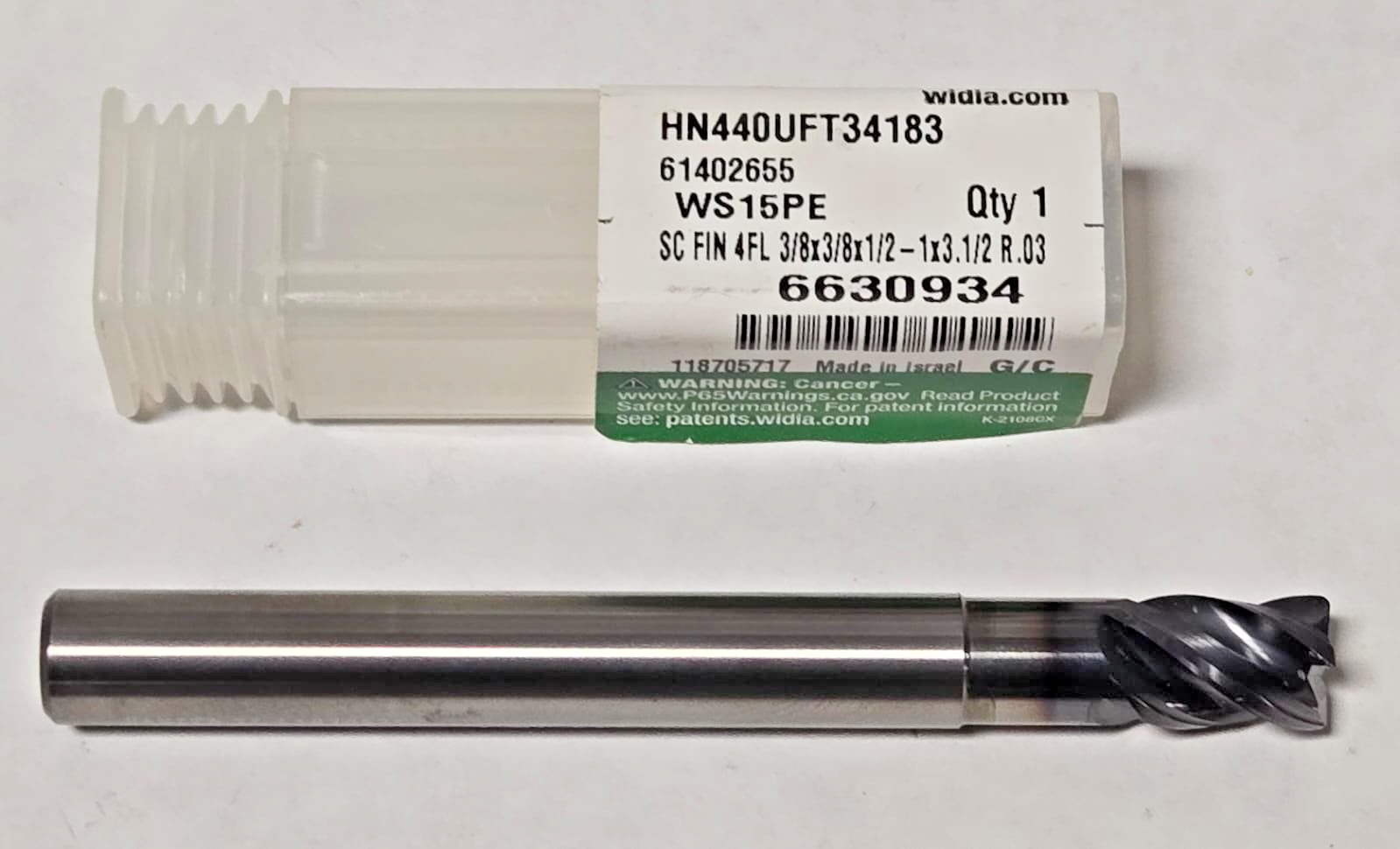 New WIDIA HANITA SOLID CARBIDE END MILL 4 FLUTE 3/8 x 3/8 x 1/2 - 1 x 3-1/2 R.03