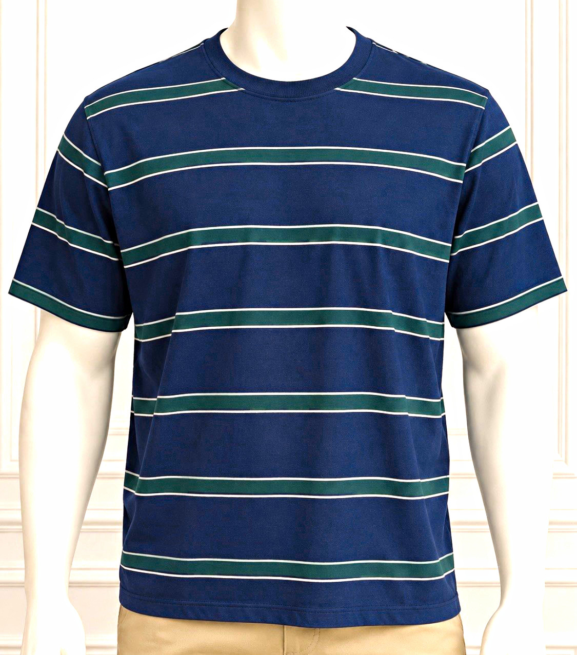 Denver Hayes Men’s XL Classic Fit Striped Cotton Crew Neck T-Shirt Blue Green Denver Hayes Men’s XL Classic Fit Striped Cotton Crew Neck T-Shirt Blue Green