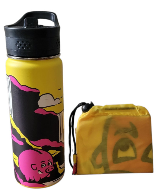 Bonus Iceland Water Bottle & Pig Reusable Nylon Grocery Tote Drawstring w/ Pouch Bonus Iceland Water Bottle & Pig Reusable Nylon Grocery Tote Drawstring w/ Pouch