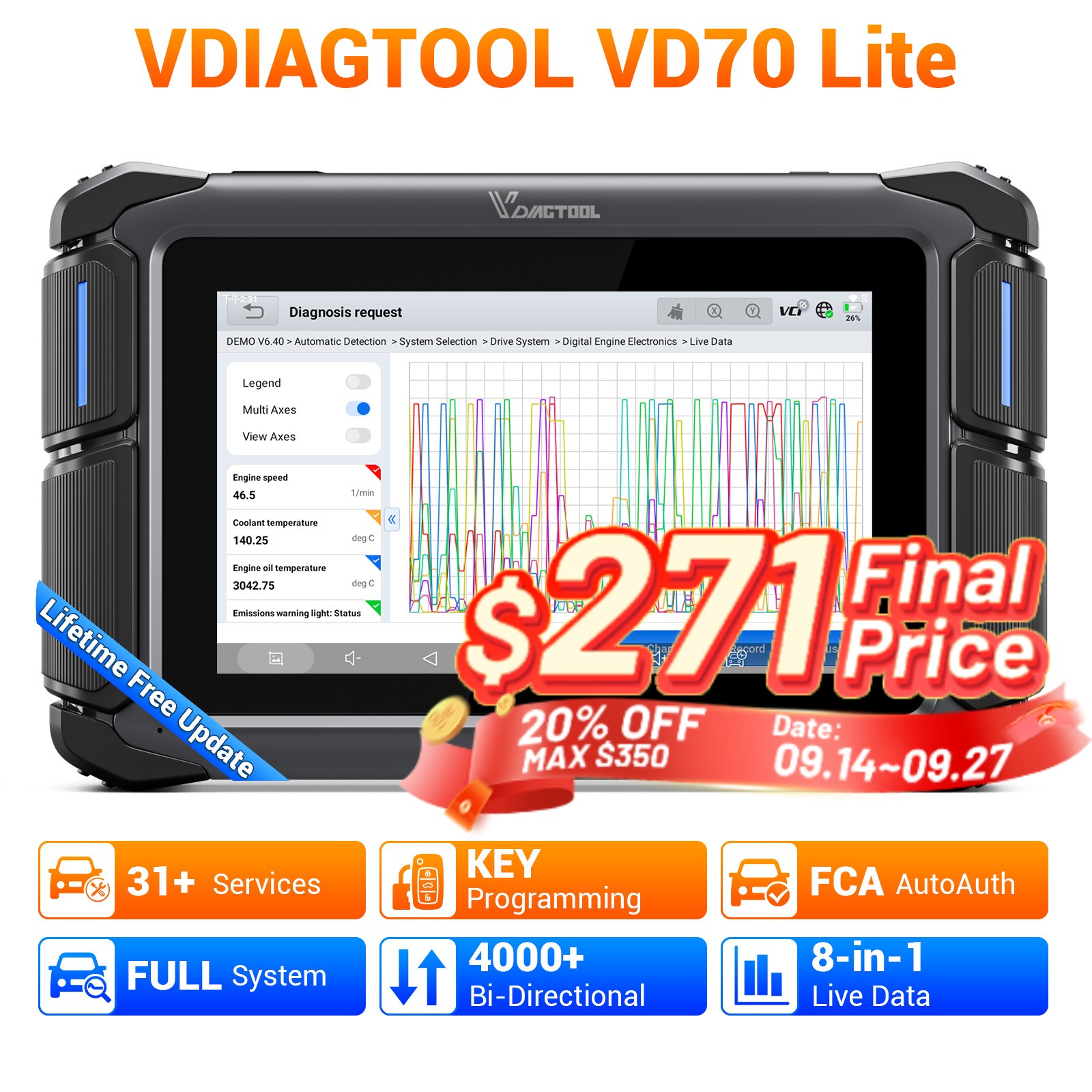 VDIAGTOOL VD70Lite Car OBD2 Scanner Full System Bidirectional Scan Tool AUTO VIN VDIAGTOOL VD70Lite Car OBD2 Scanner Full System Bidirectional Scan Tool AUTO VIN