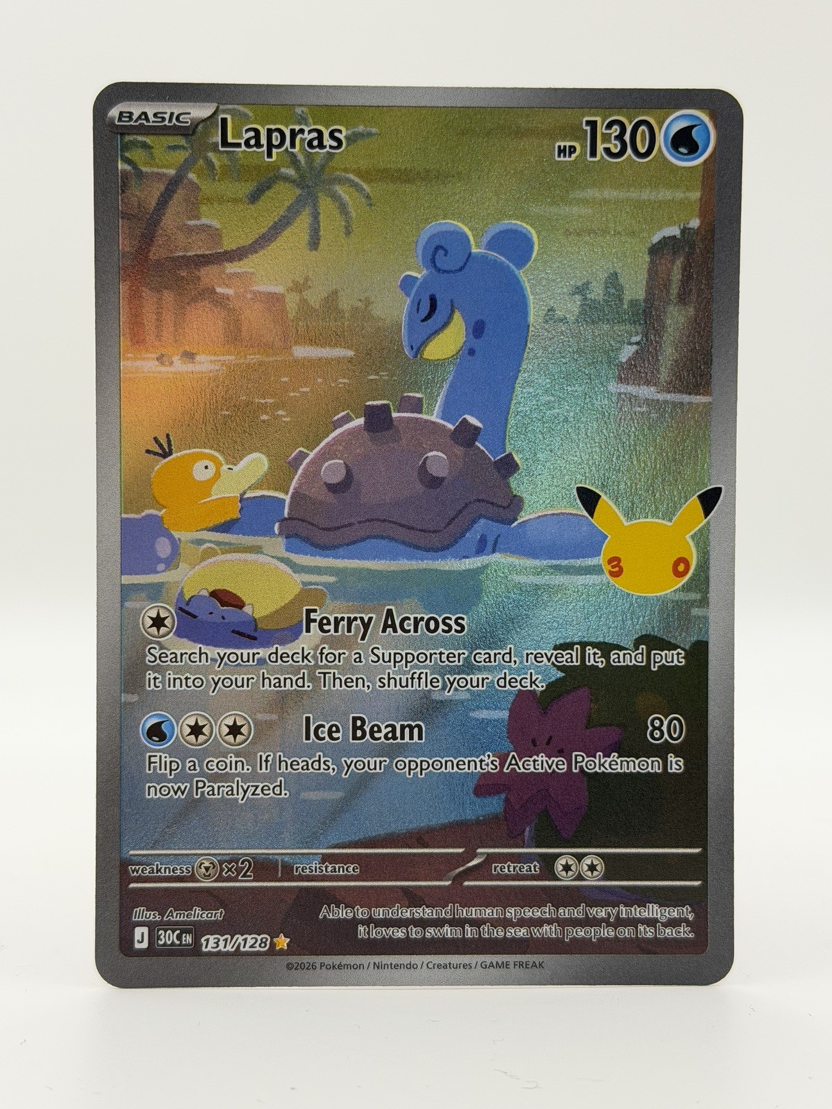 Lapras 131/128 Holo Illustration Rare ME: 30th Celebration Pokemon Near Mint Lapras 131/128 Holo Illustration Rare ME: 30th Celebration Pokemon Near Mint