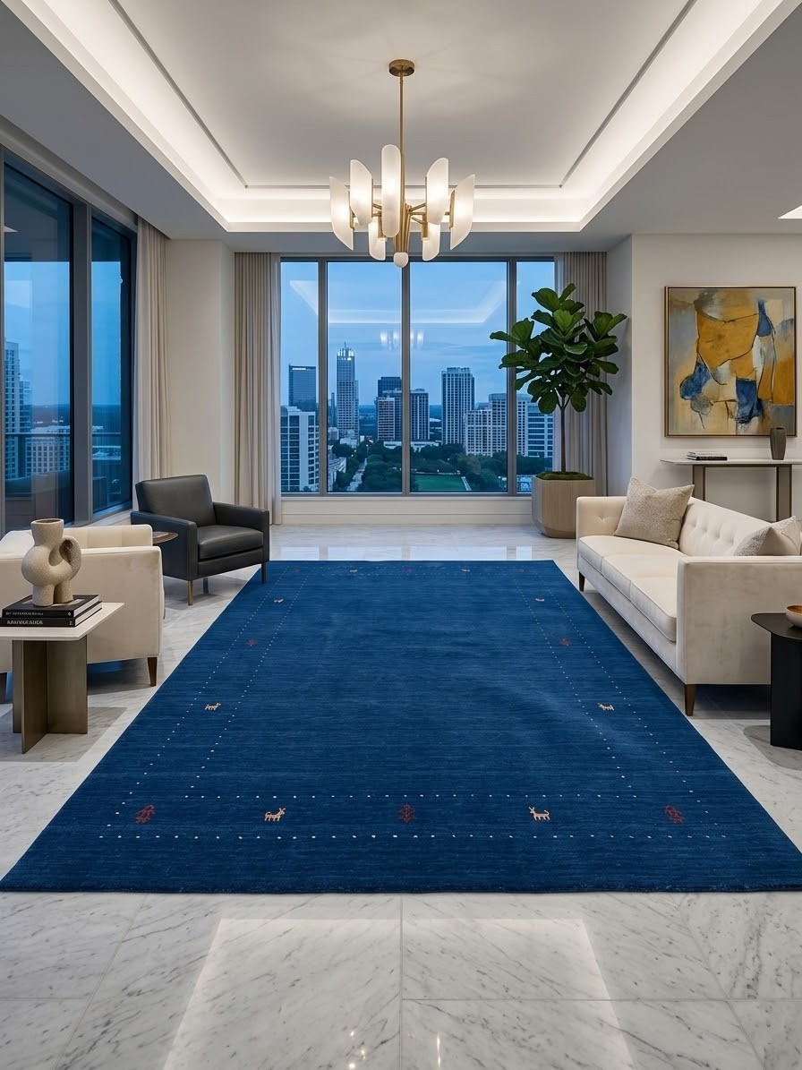 100% Wool Navy Blue SImple Style Area Rug 6\'2\