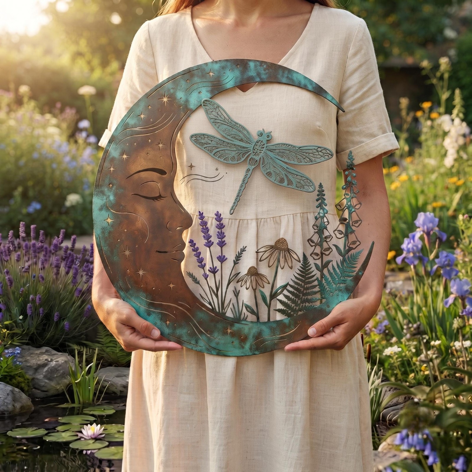 Dragonfly Moon Metal Wall Art Outdoor Garden Decor Housewarming Gift