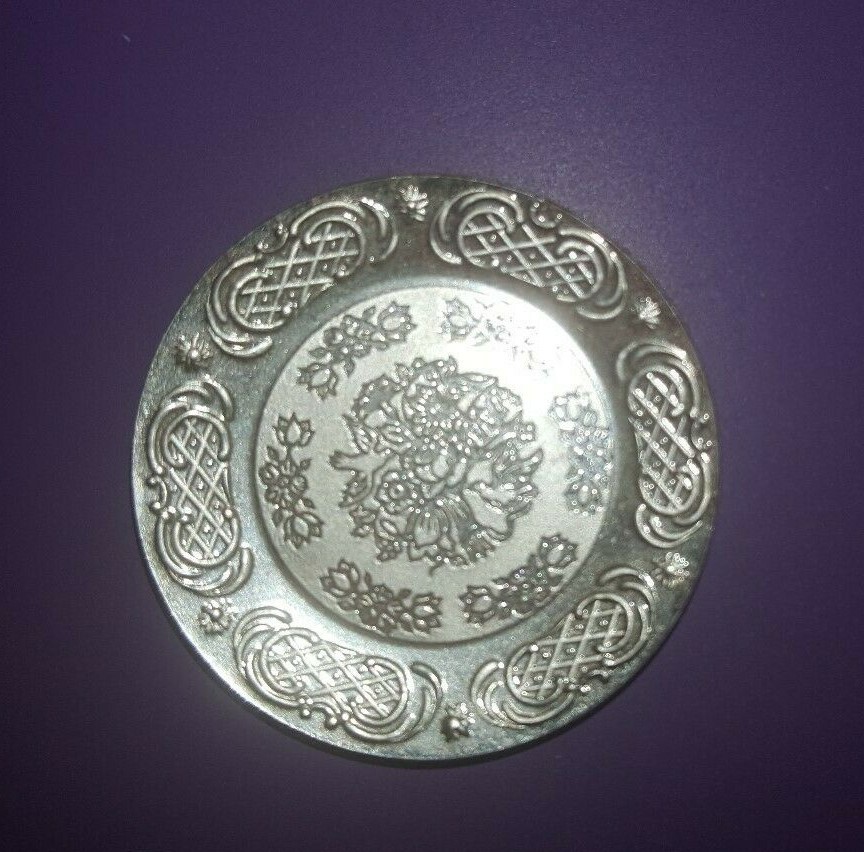 Dollhouse miniature vintage sterling silver VictorianPeriod plate,  1:12