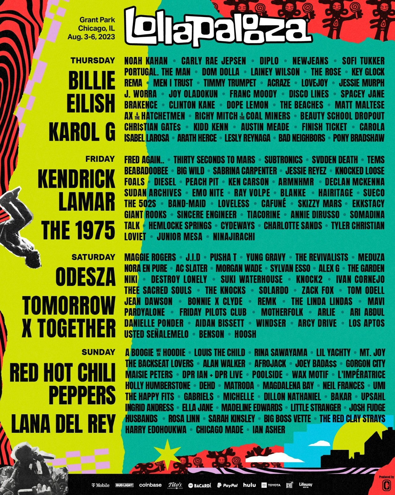 Music Festival 2023 Lollapalooza 11x14 reprint POSTER Kendrick Lamar Billie
