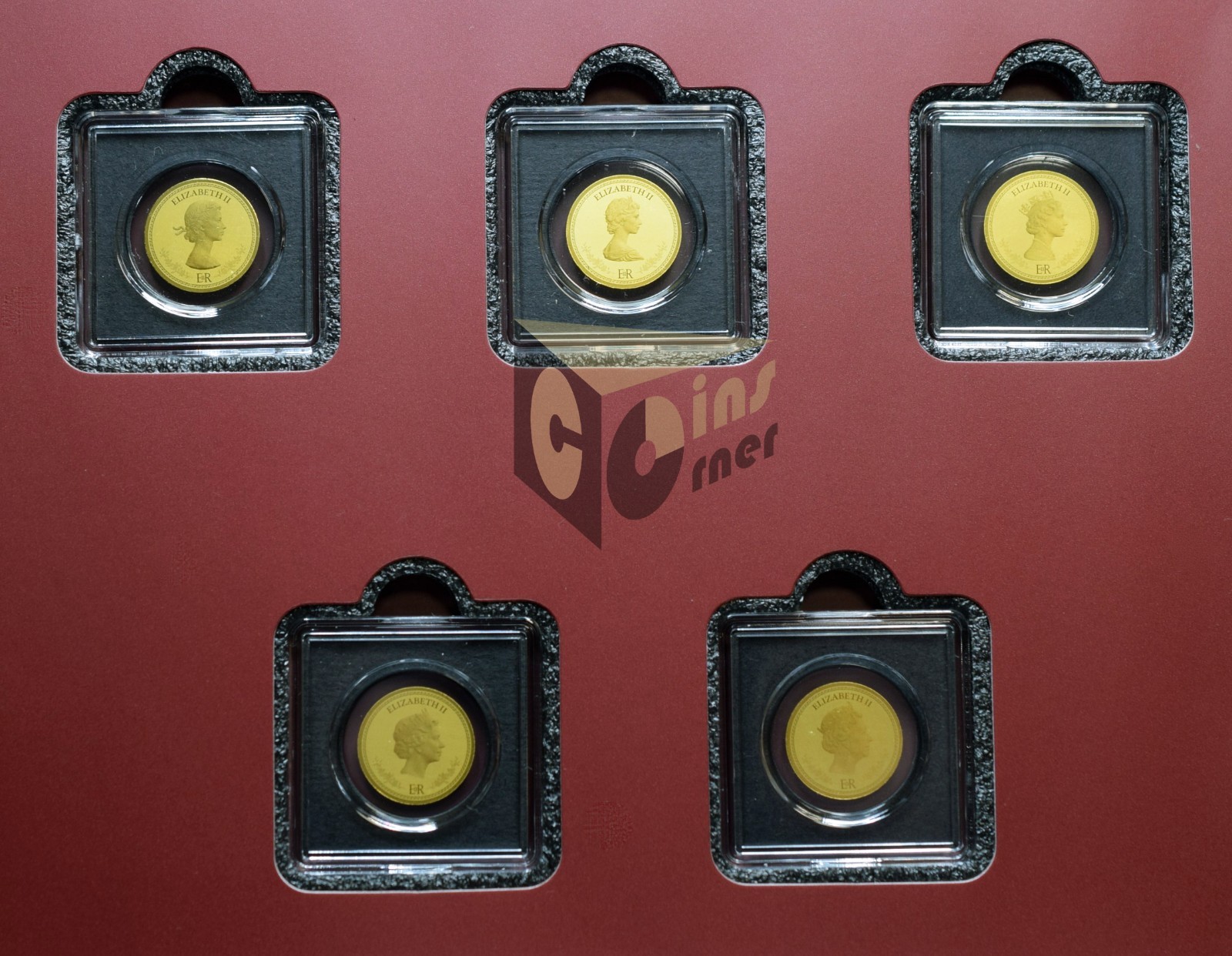 Queen Elizabeth II Set in Gold 5 X 1/1000 Oz 999 Gold Coins 12 Dollars Liberia