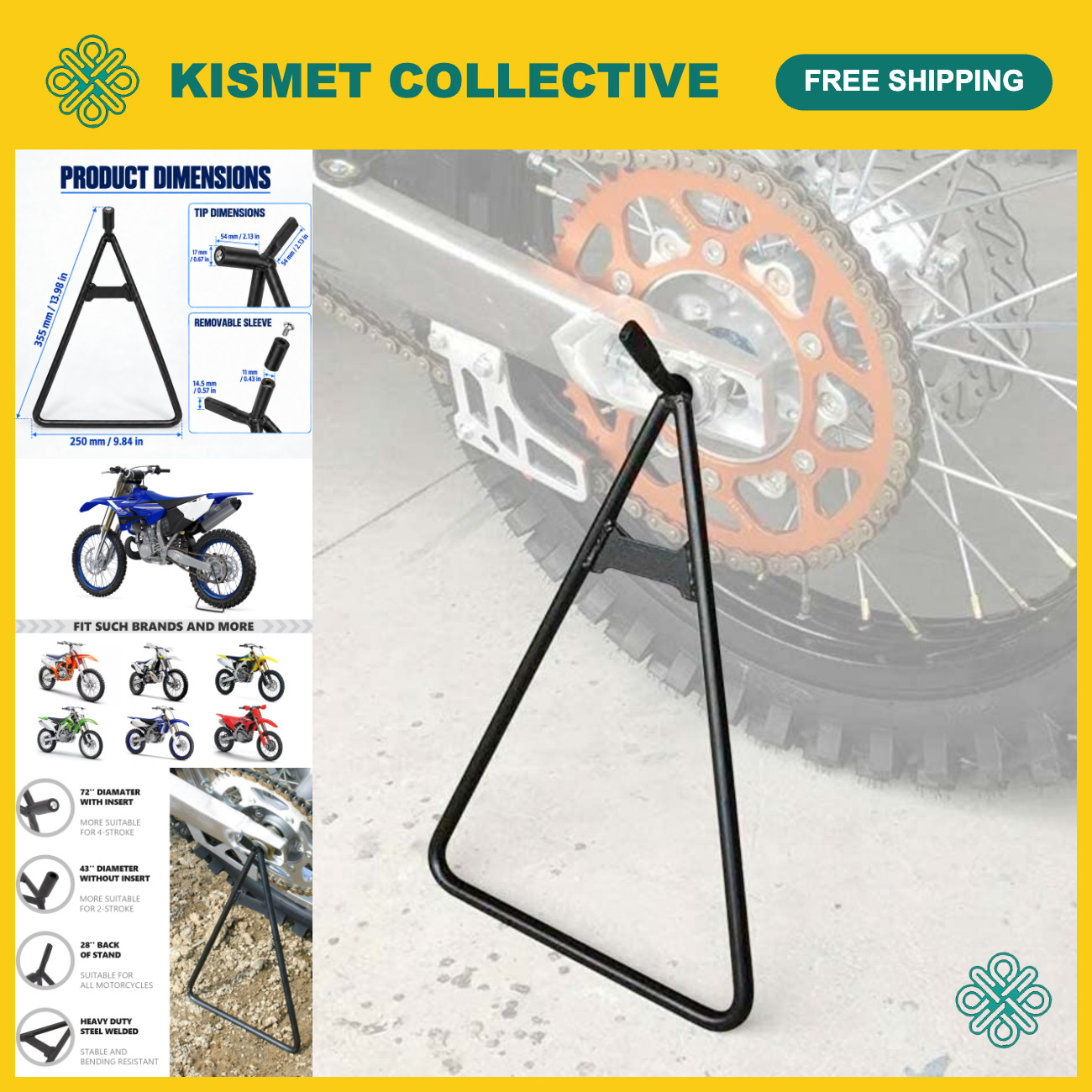 Universal Dirt Bike Triangle Stand - Kickstand for 80-500cc Supermoto, Motocross Universal Dirt Bike Triangle Stand - Kickstand for 80-500cc Supermoto, Motocross