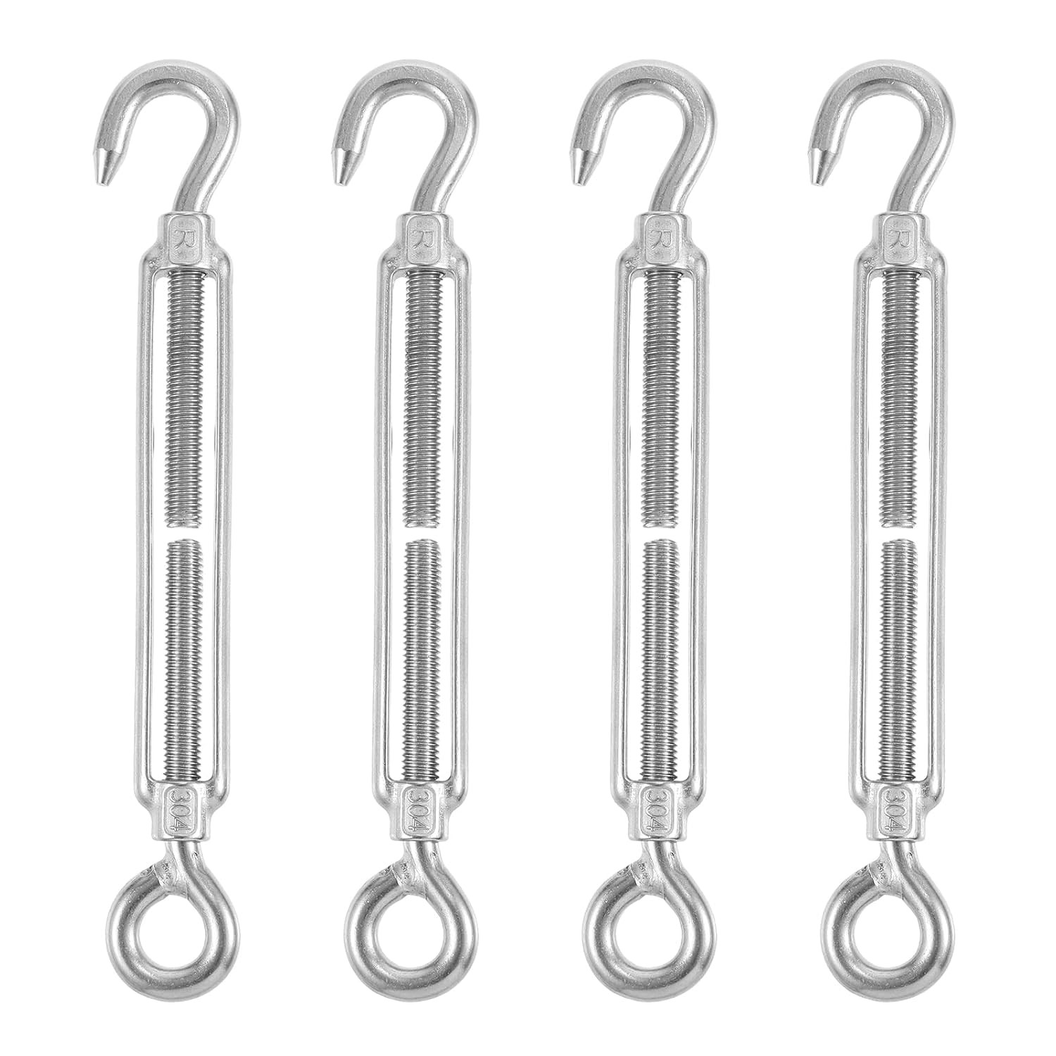 4 Pcs M10 Turnbuckle, 3/8 Inch Thread Stainless Steel Turnbuckle Hook & Eye