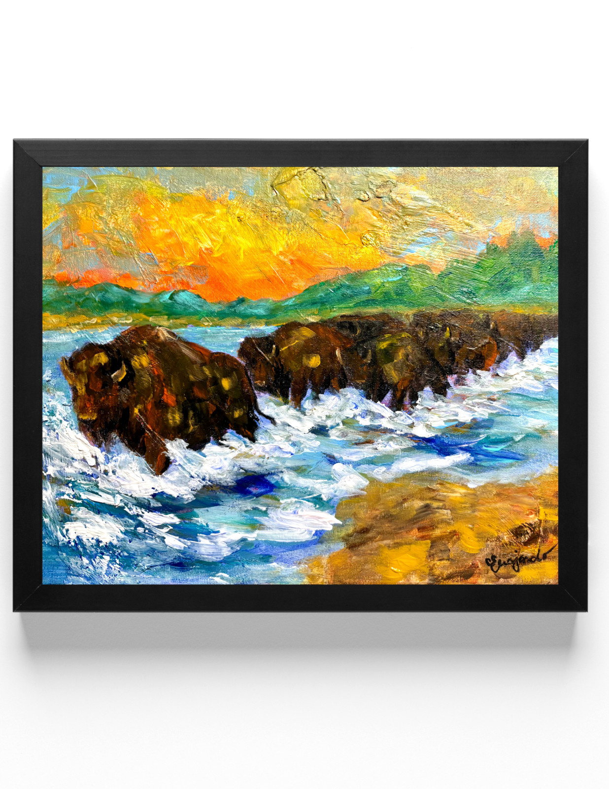 Guajardo Art: Stampede of the Water Buffalo 14X11 Original Artwork on Canvas