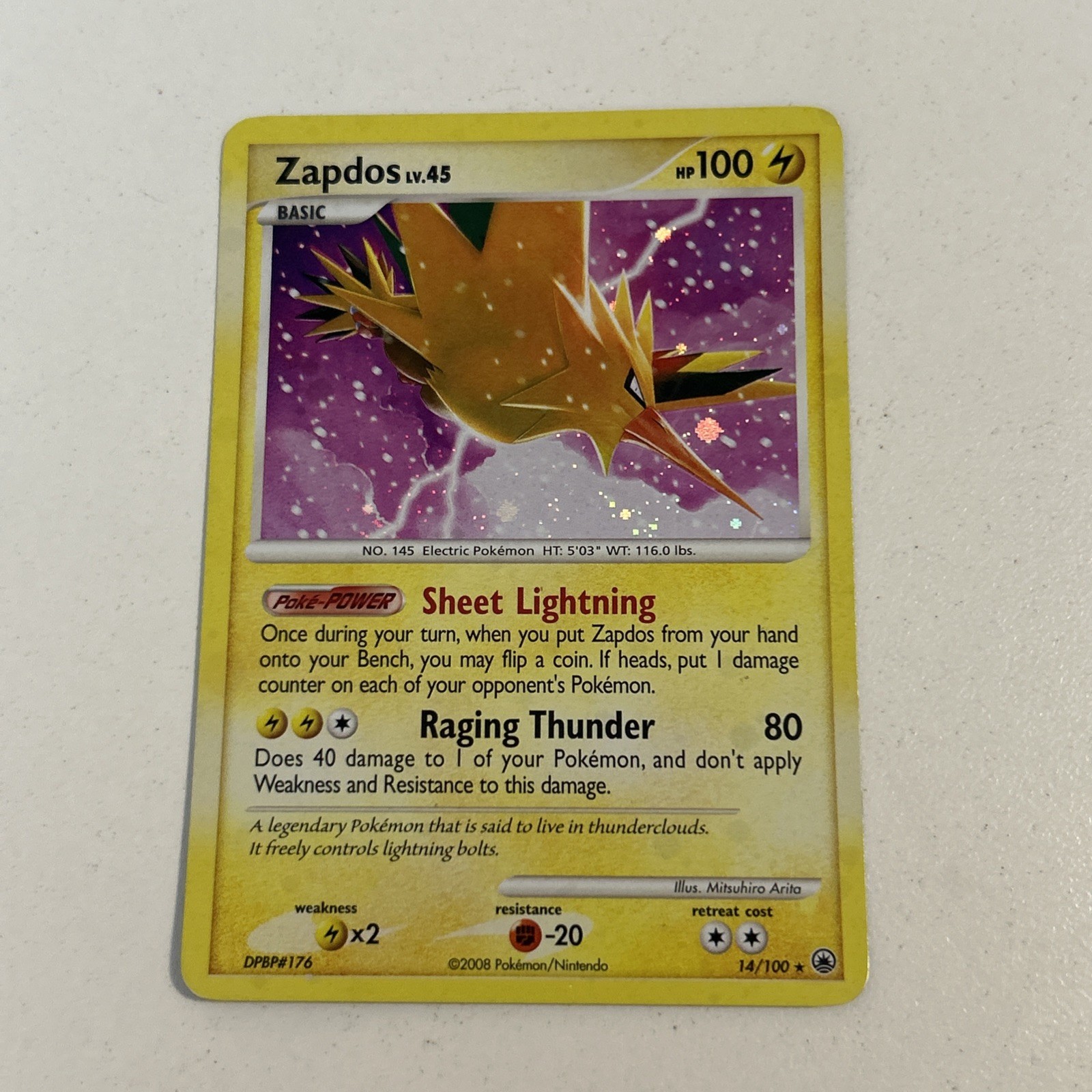 Zapdos (Holo Rare) 14/100 Diamond & Pearl 2008 Basic Electric Pokémon TCG Card