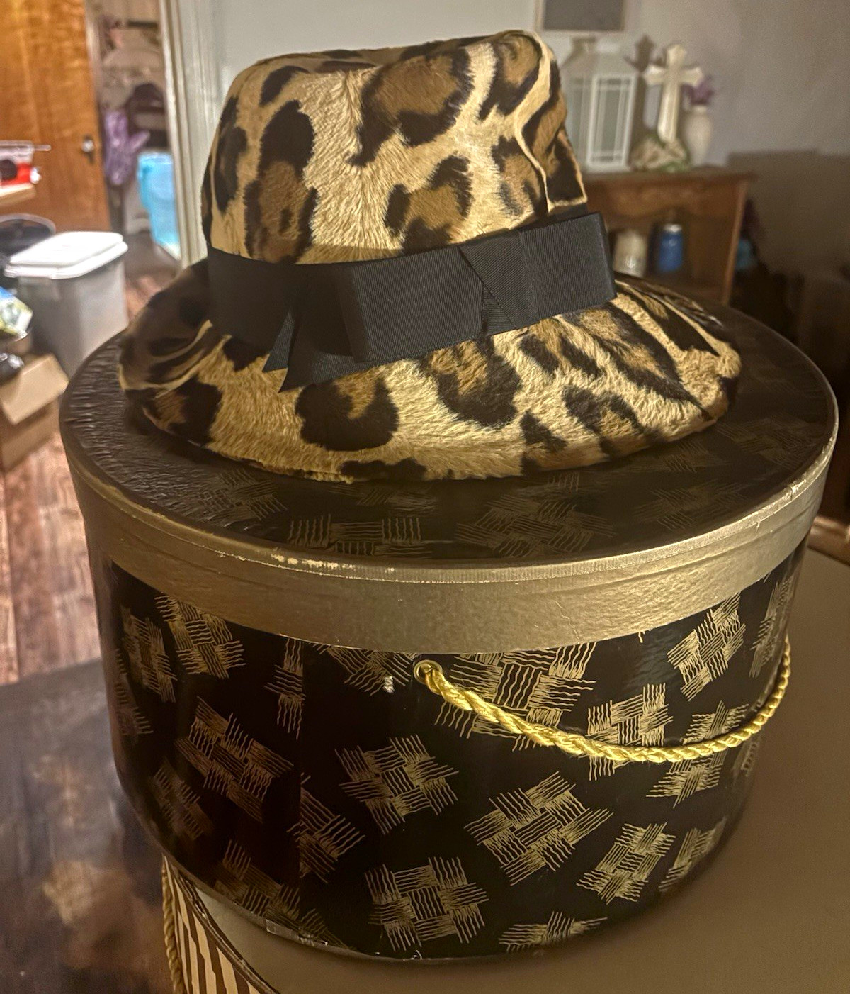 Vintage 1960s Adolfo Realites Women\'s Fur Fedora Hat Leopard Animal Print Bow