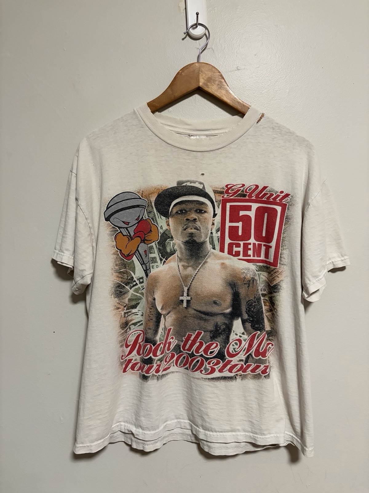 Vintage 50 Cent Jay Z Rock The MC Tour Rap T-Shirt Mens Size Large Thrashed