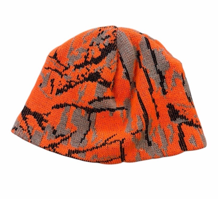 Vintage 90s Yupoong Beanie Hunting Camo Orange Camouflage Made in USA Acrylic
