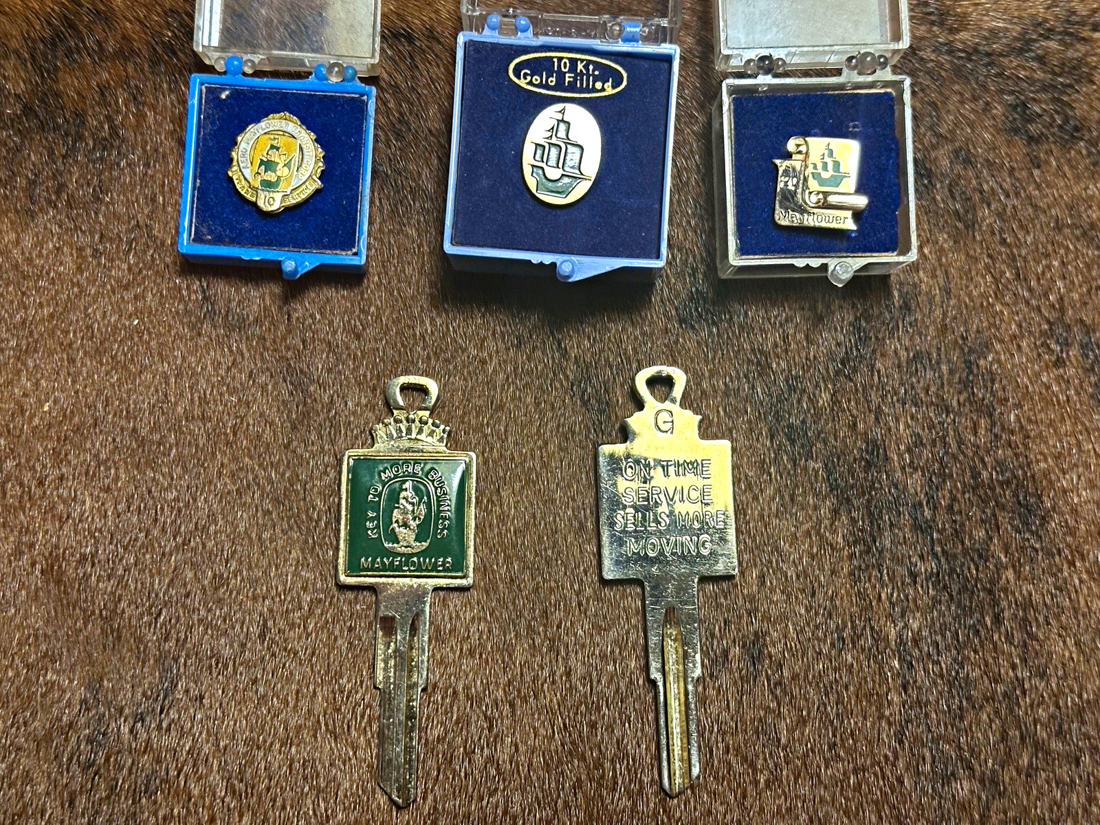 Vintage Mayflower Transit Employee Service Pins 10K Gold Filled Keys Lot of 5