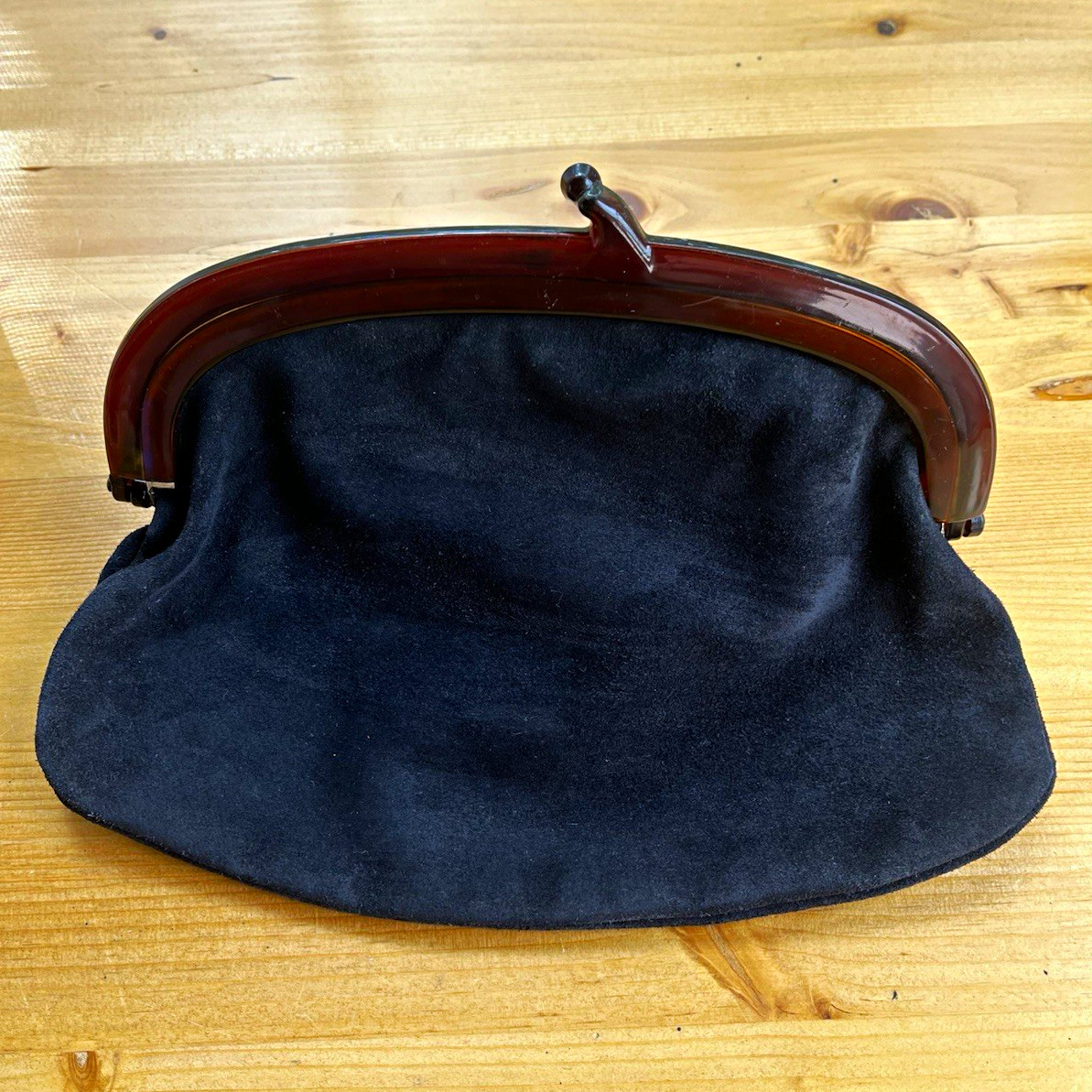 Vtg 60s Suede Lucite Clutch Purse Made in Italy for Smith Black Kiss Lock Bag