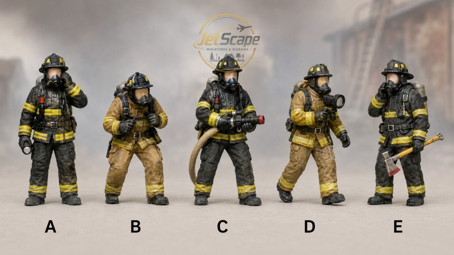 Scale 1:64 1:87 Firefighter Mini Figure Wearing SCBA Gear Emergency Railroad