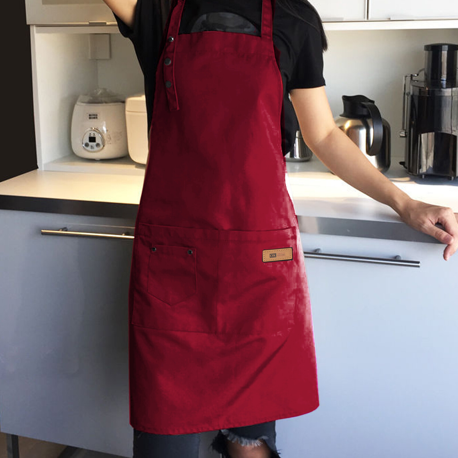 1-2PCS Waterproof Chef Apron Red Catering Cooking Kitchen Butcher w/ 3 Pocket