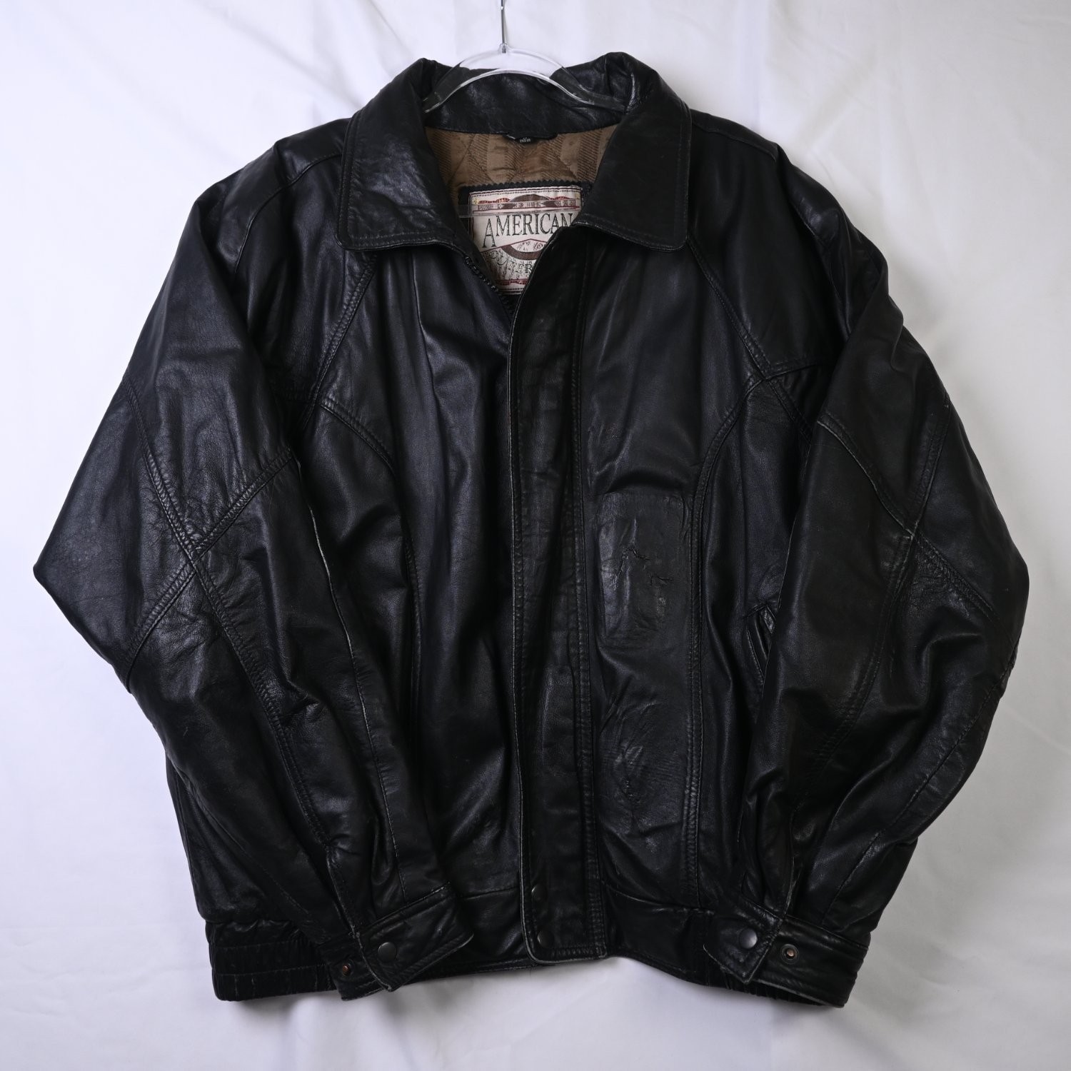 Vintage American Outerwear Mens Leather Flight Jacket Black Bomber Coat Large L
