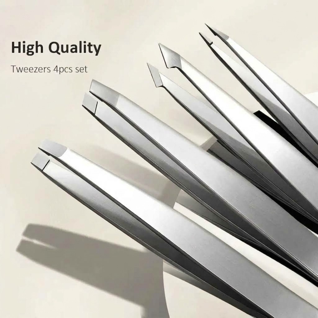 4 Pcs Stainless Steel Eyebrow Tweezers Set Precision Professional Beauty Tools