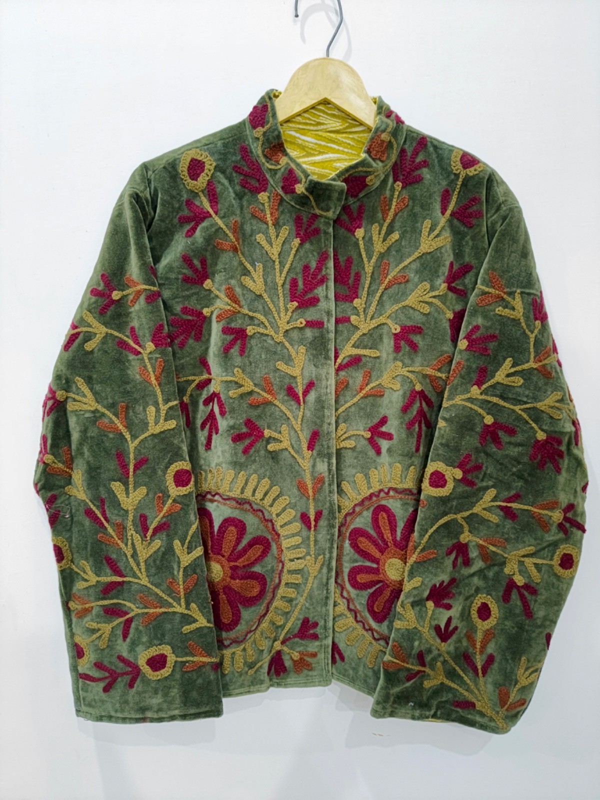 Handmade Embroidered  Velvet Jacket Hearts Floral Boho Folk Art Women\'s