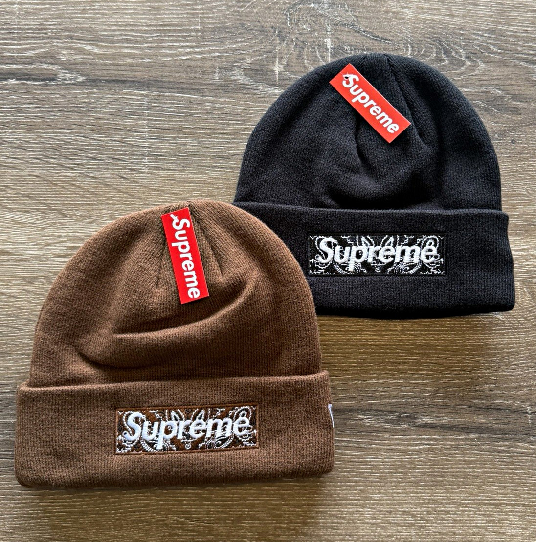 Supreme Solid Beanie Hat Lot of 2 Black & Brown One Size Unisex Adults