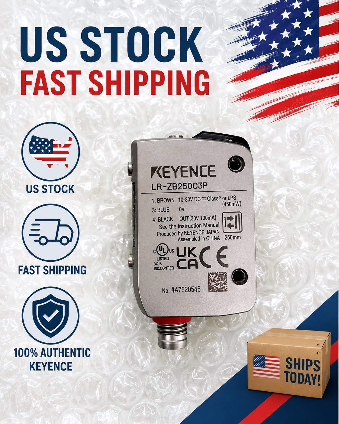 KEYENCE LR-ZB250 C3P Distance Based Laser Sensor, Brand New