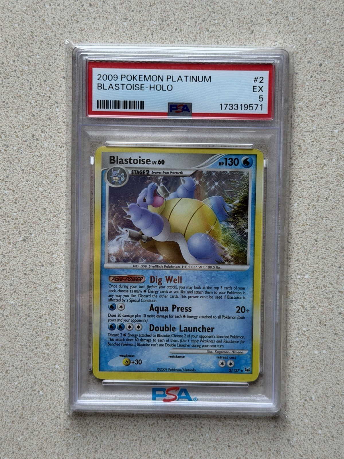 2009 Pokemon Platinum Blastoise Holo Card #2/127 PSA 5 2009 Pokemon Platinum Blastoise Holo Card #2/127 PSA 5