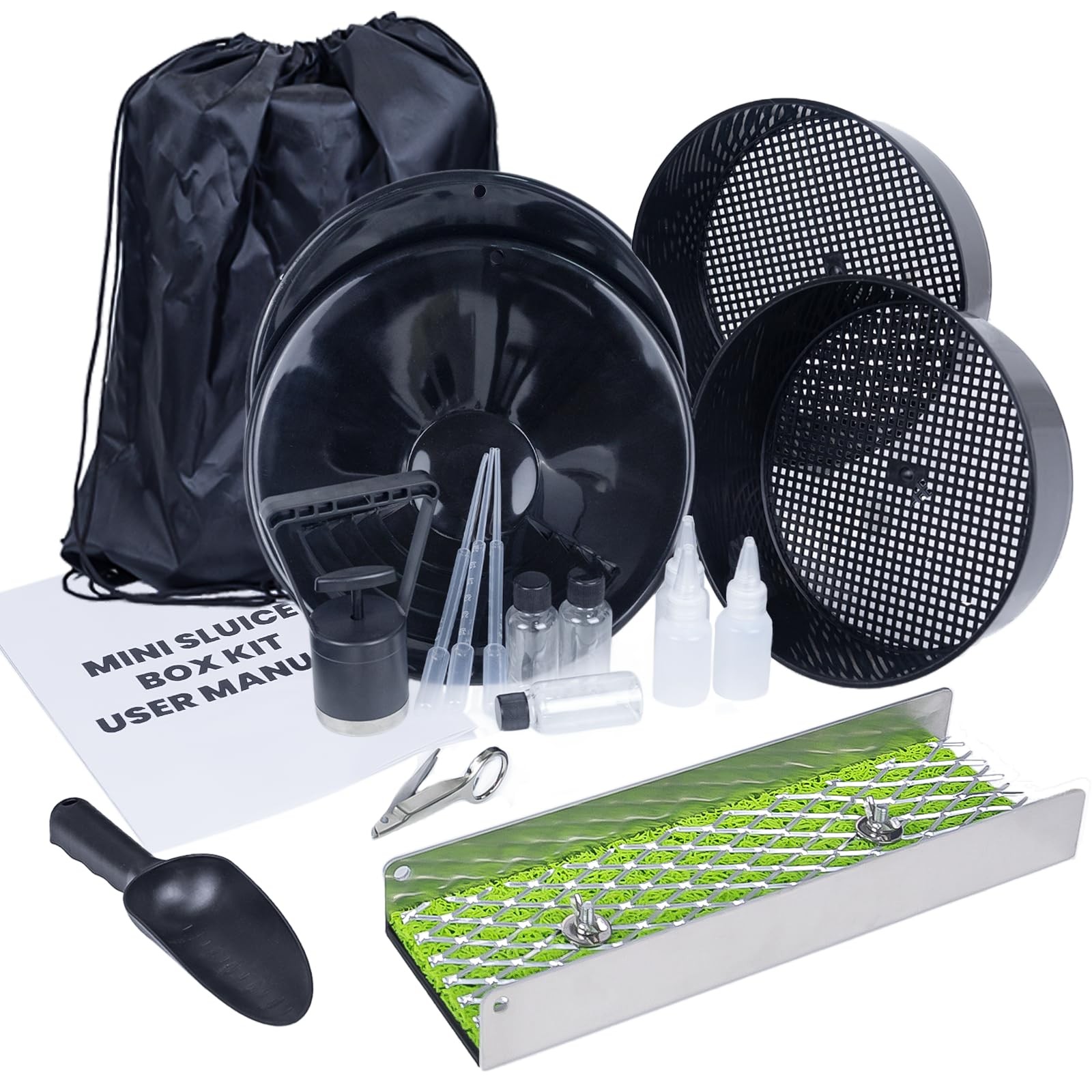 18pcs Mini Sluice Box Gold Panning Kit, Portable Aluminum Alloy Mining Equipm...