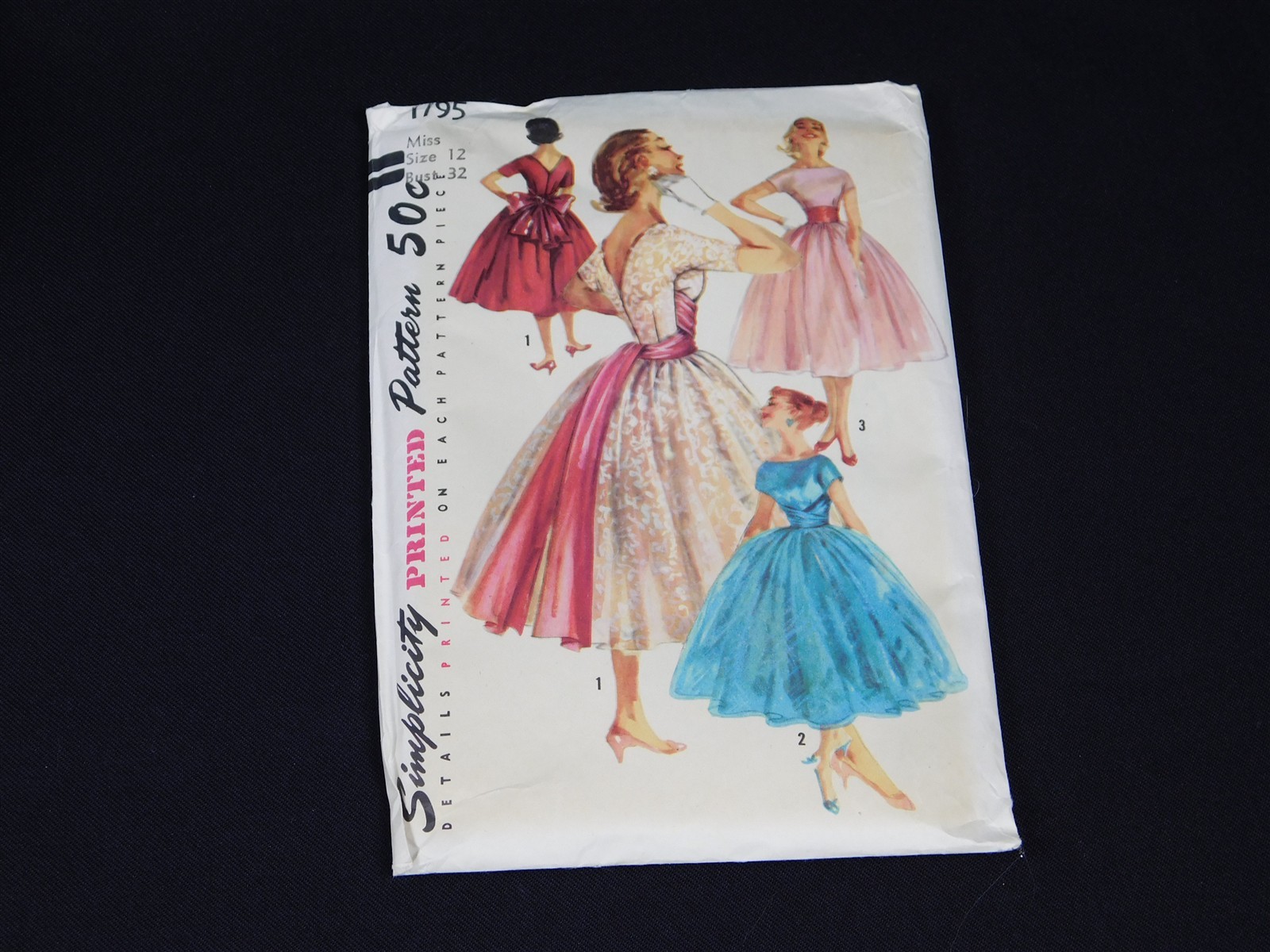 Vtg SIMPLICITY 1950s 1795 Party Dress & Cummerbund Size 12 Uncut FF
