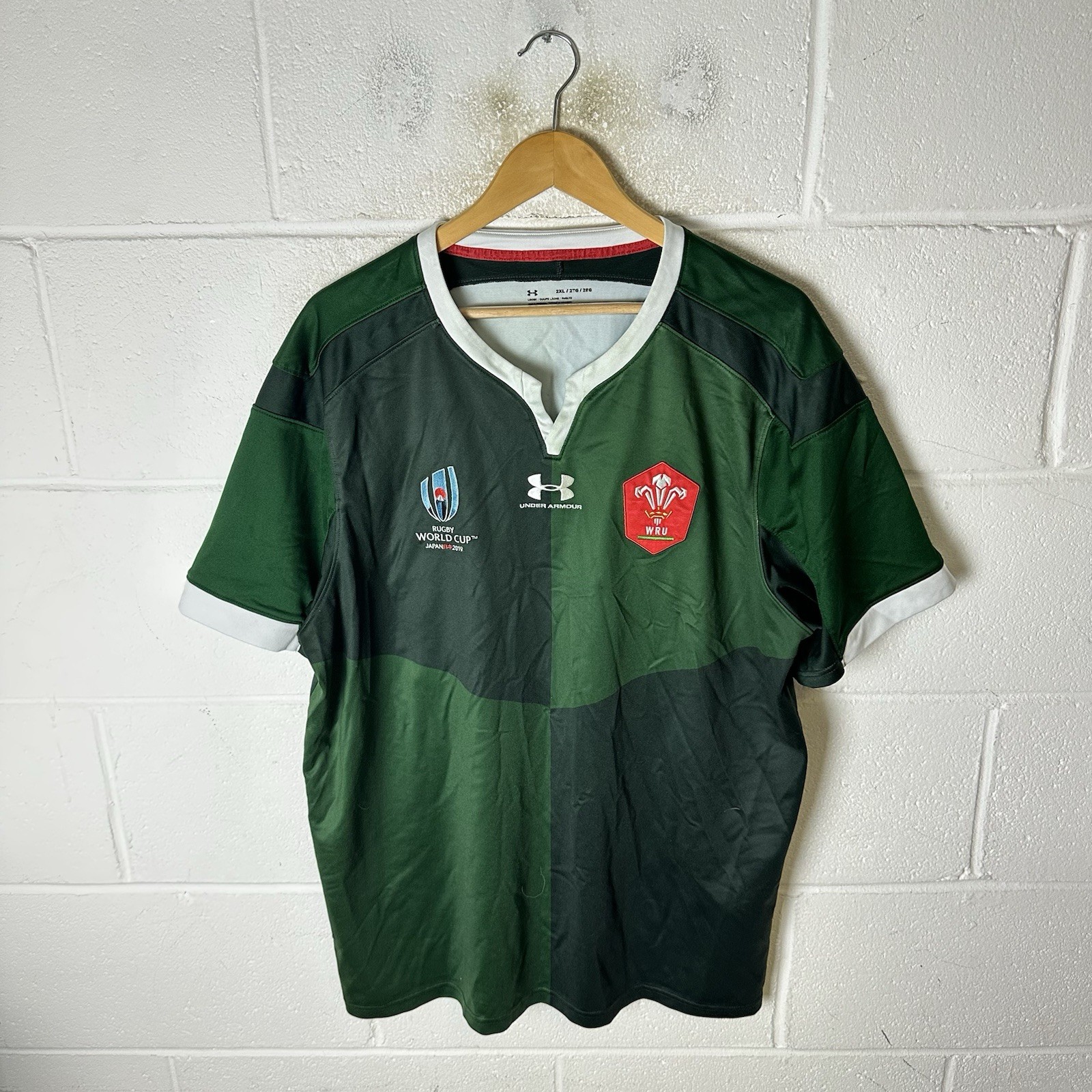 Wales Rugby Shirt Mens 2XL Green Under Armour 2019/20 Away Kit Japan World Cup* Wales Rugby Shirt Mens 2XL Green Under Armour 2019/20 Away Kit Japan World Cup*