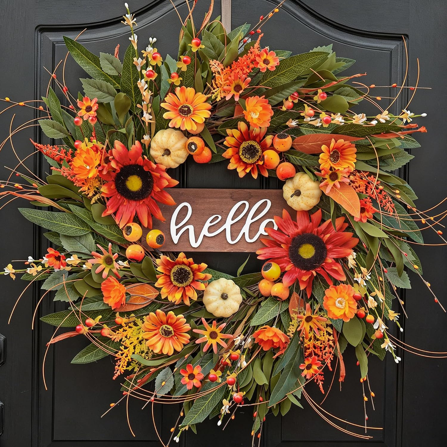 24 Inch Fall Wreaths for Front Door Outside-  Artificial Autumn Wreath with Sunf