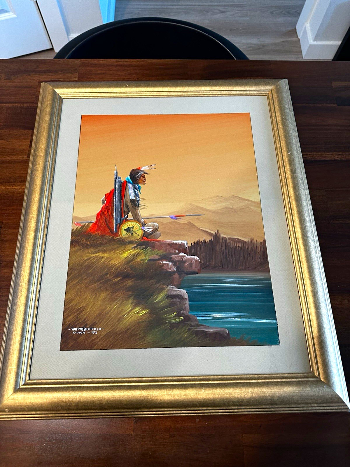 Bobby Hill Whitebuffalo Kiowa Native American Original Gouache Painting Framed