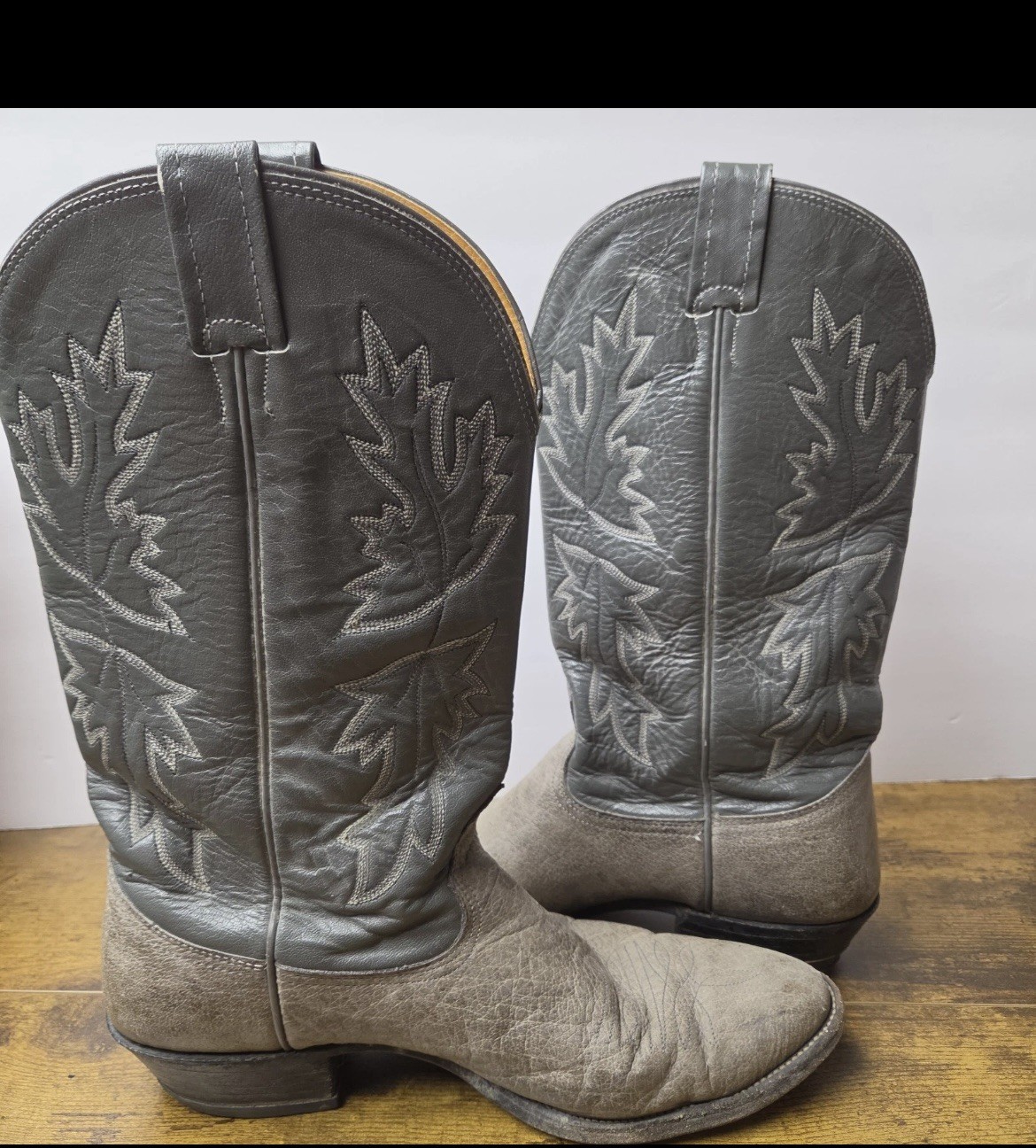 Vintage Nocona USA Men\'s 11 D Gray Elephant Leather Western Cowboy Boots 8917